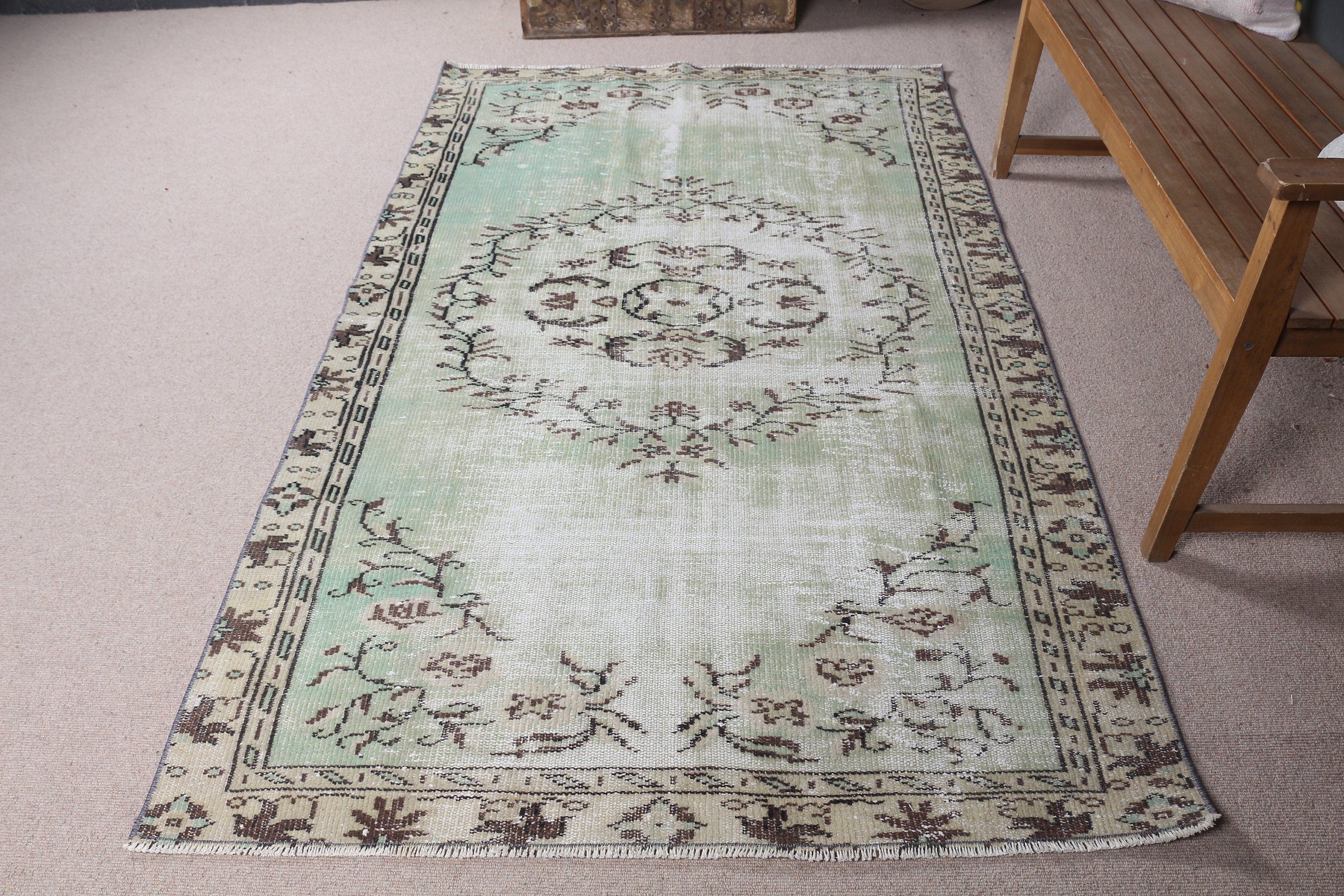 Tribal Rug, Vintage Rug, Nursery Rug, Green Oushak Rug, Turkish Rugs, Oriental Rugs, 4.5x7.5 ft Area Rug, Kitchen Rugs