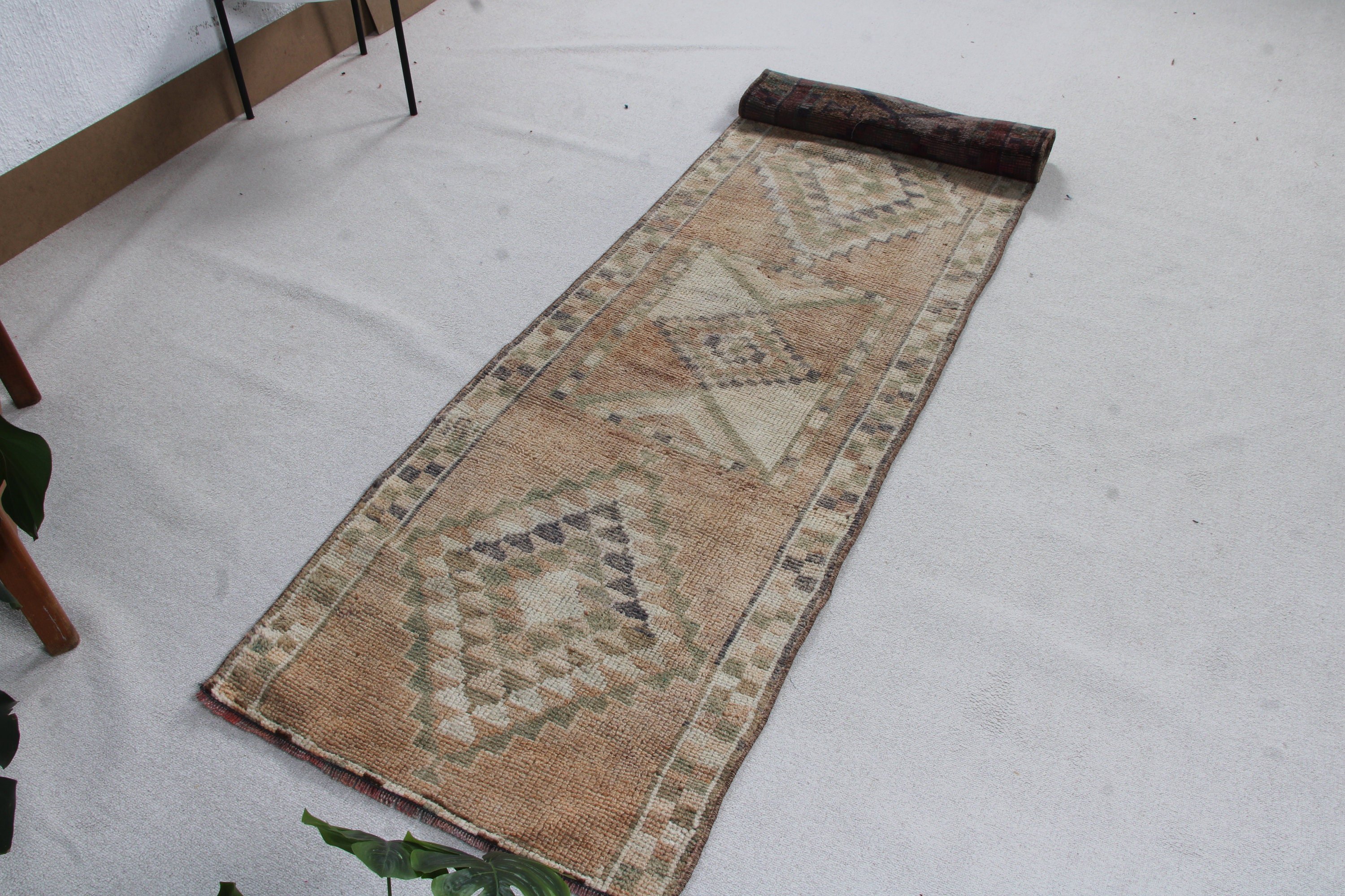 Kahverengi Nötr Halı, Vintage Halı, Koridor Halısı, Türk Halısı, 2,5x11,3 ft Runner Halıları, Ev Dekorasyonu Halıları, Mutfak Halıları, Fas Halıları, Aztek Halısı