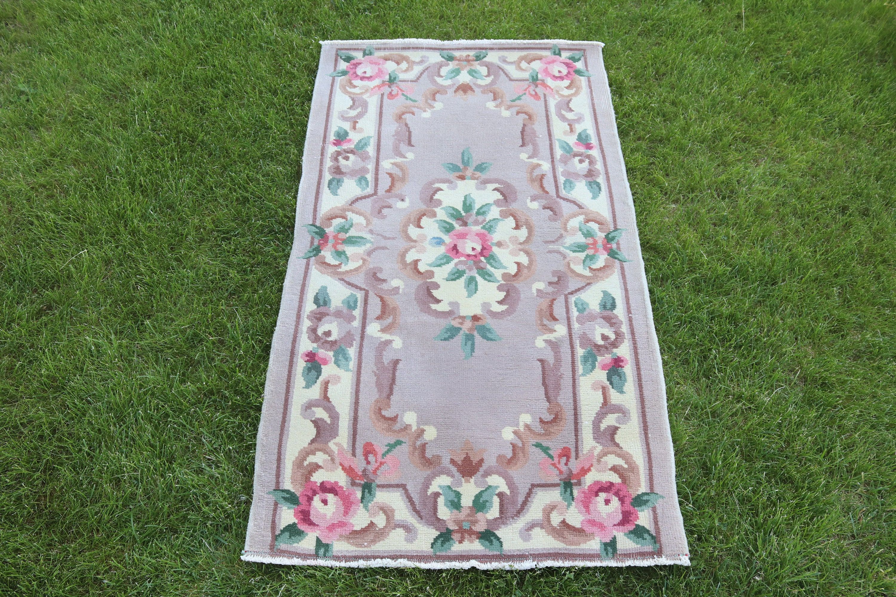 Brown Moroccan Rug, Luxury Rug, Oriental Rugs, Vintage Rugs, Car Mat Rug, 1.2x4 ft Small Rug, Small Boho Rug, Turkish Rug