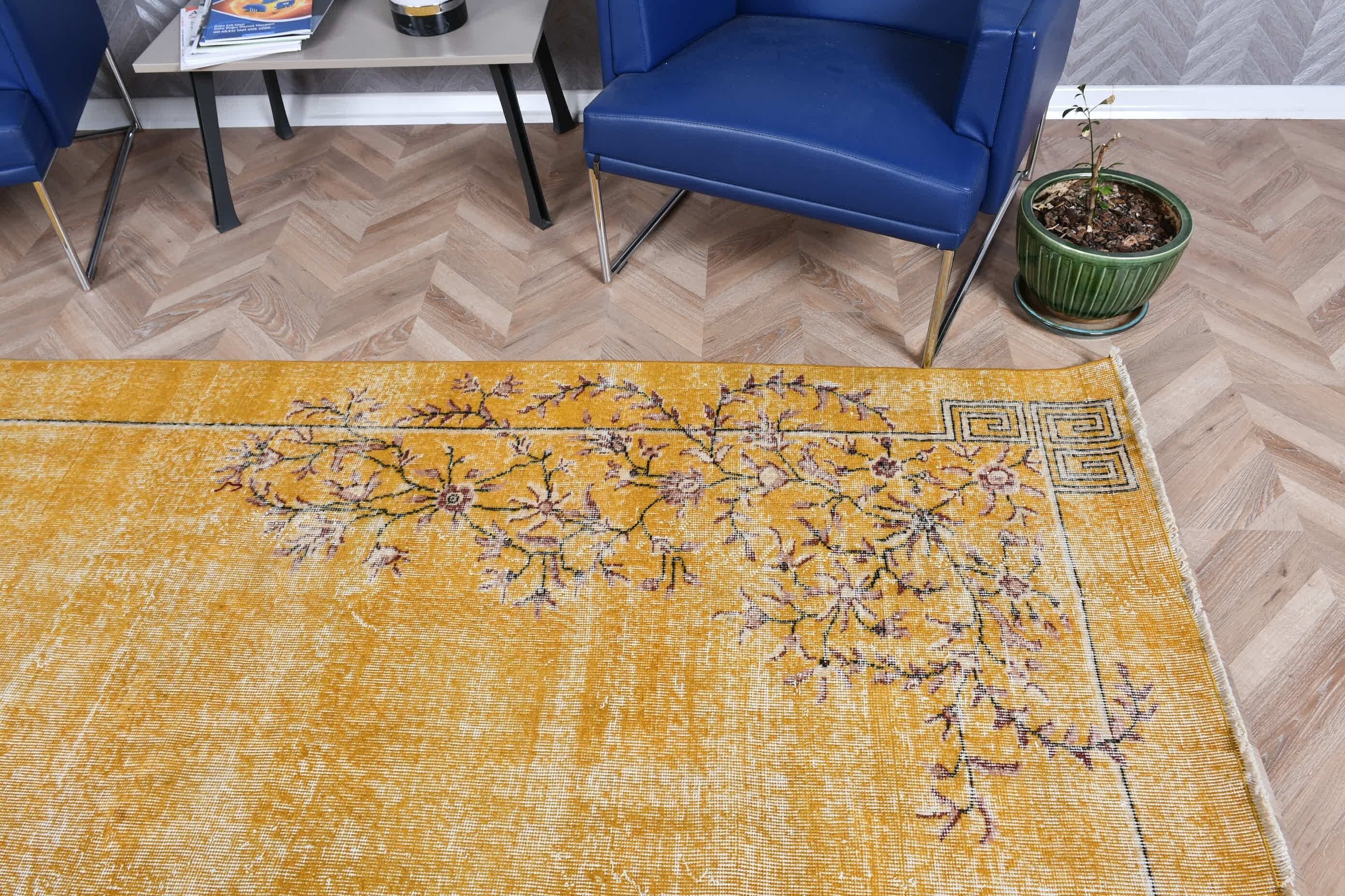 Dining Room Rug, Yellow Oriental Rug, Natural Rug, Turkish Rugs, Oushak Rugs, 6.8x10.1 ft Large Rug, Bedroom Rug, Floor Rug, Vintage Rug