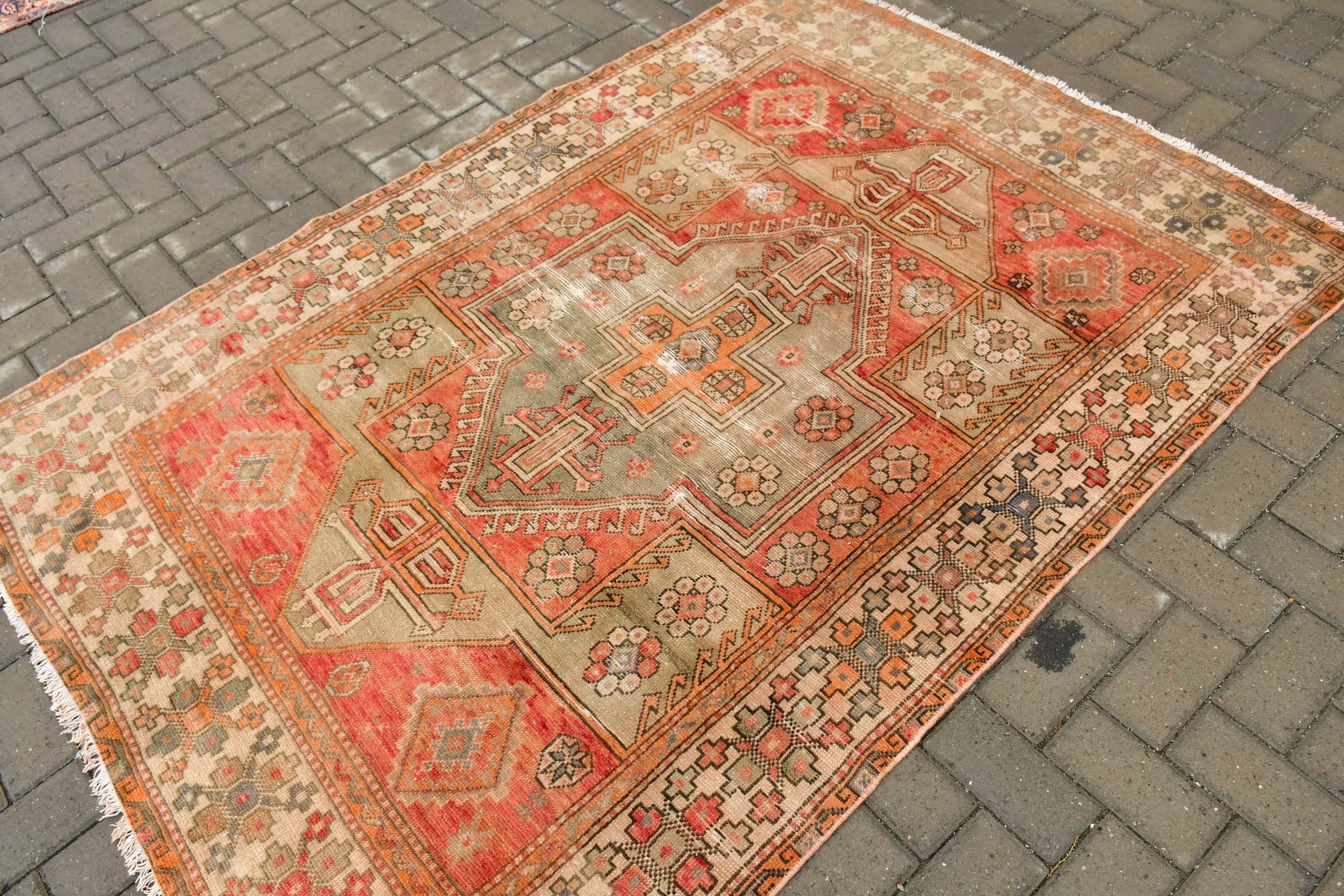 Oushak Halı, 4.7x6.7 ft Alan Halısı, Vintage Halı, Yer Halıları, Yatak Odası Halısı, Yemek Odası Halıları, Mutfak Halısı, Türk Halısı, Kırmızı Ev Dekor Halısı