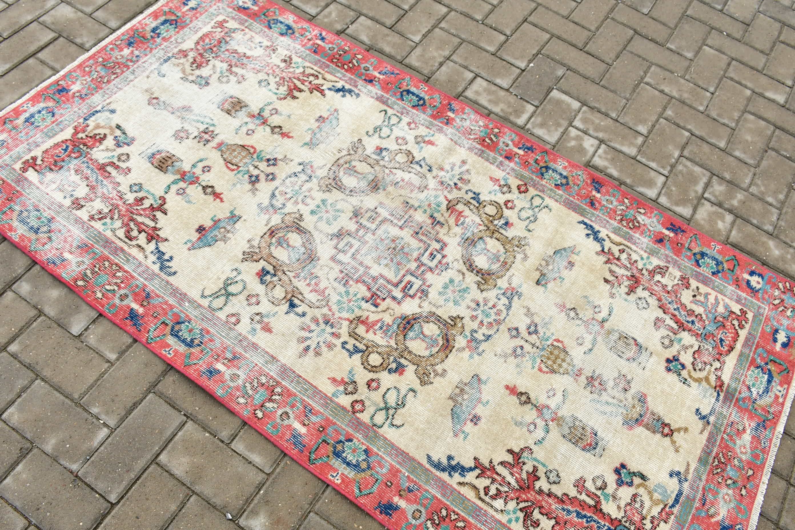 Entry Rugs, Oriental Rugs, Kitchen Rugs, Vintage Rug, Anatolian Rug, Beige Oriental Rug, 3.4x6.4 ft Accent Rug, Bright Rug, Turkish Rug