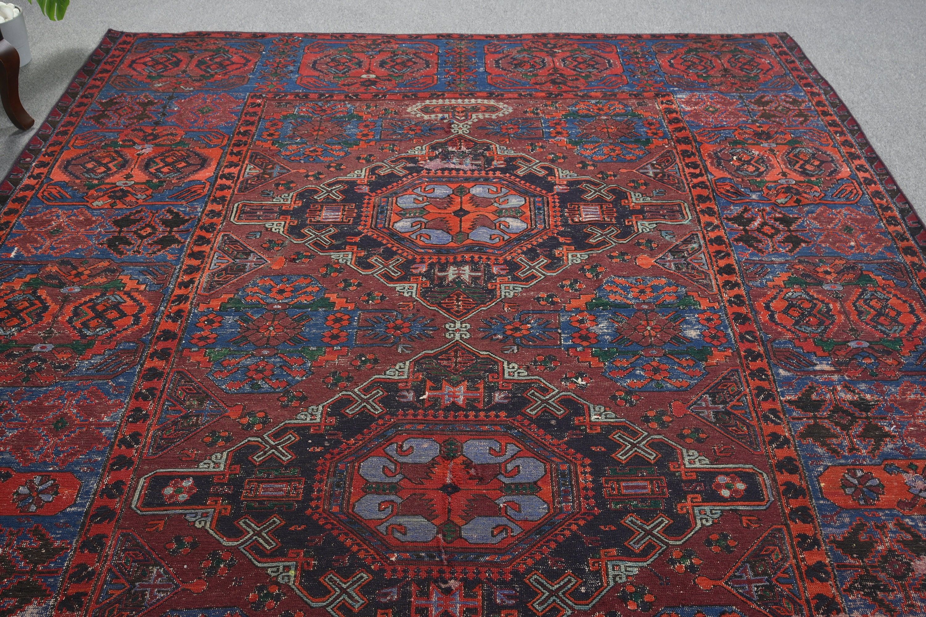 Kırmızı Lüks Halı, Salon Halısı, Vintage Halı, Mutfak Halısı, Büyük Boy Vintage Halı, Aztek Halıları, 7x12.1 ft Büyük Boy Halı, Düz Dokuma Halılar, Türk Halısı