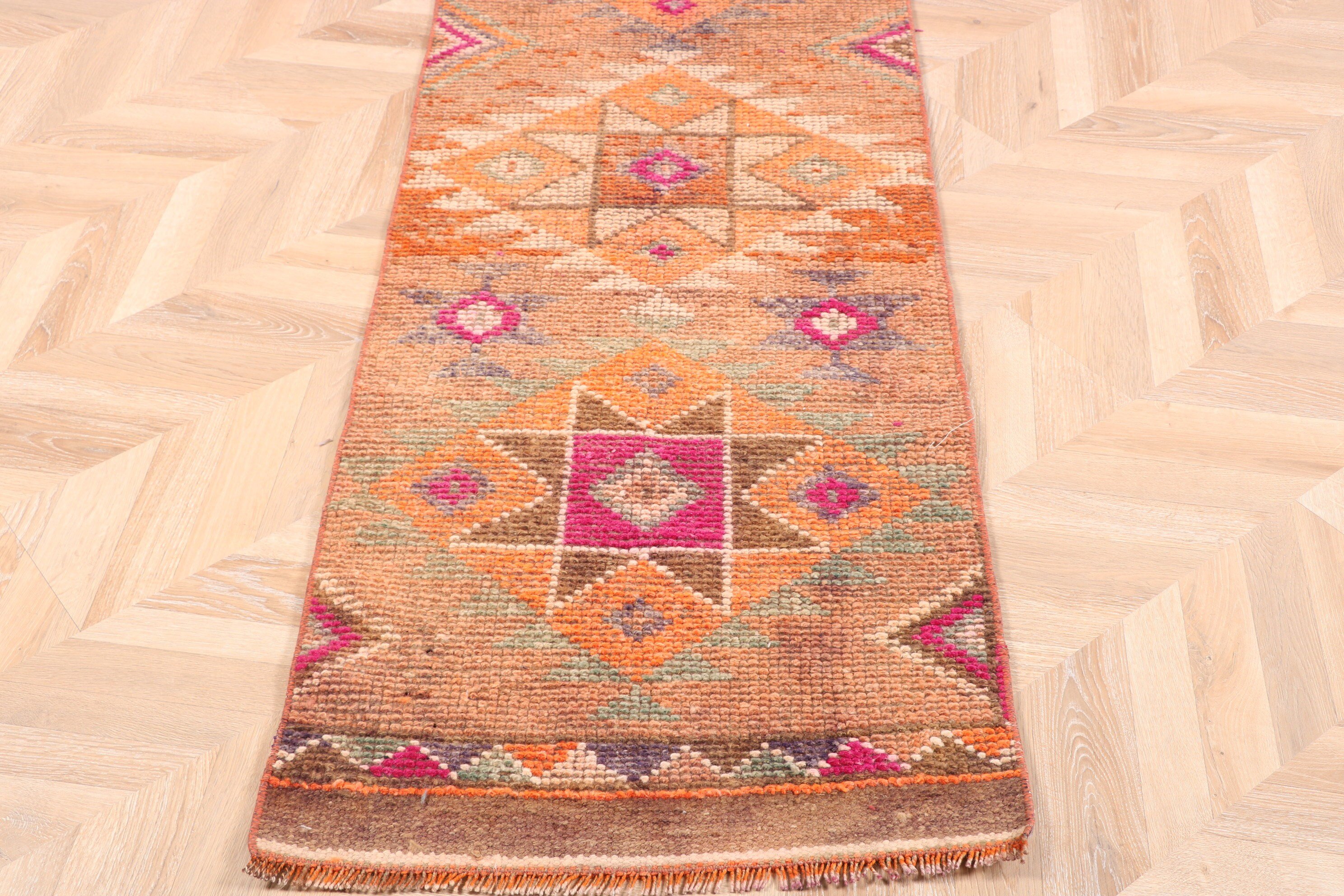 Oushak Halıları, 2x11.2 ft Runner Halısı, Türk Halıları, Egzotik Halı, Oryantal Halılar, Runner Halıları, Vintage Halılar, Mutfak Halıları, Turuncu Yün Halılar