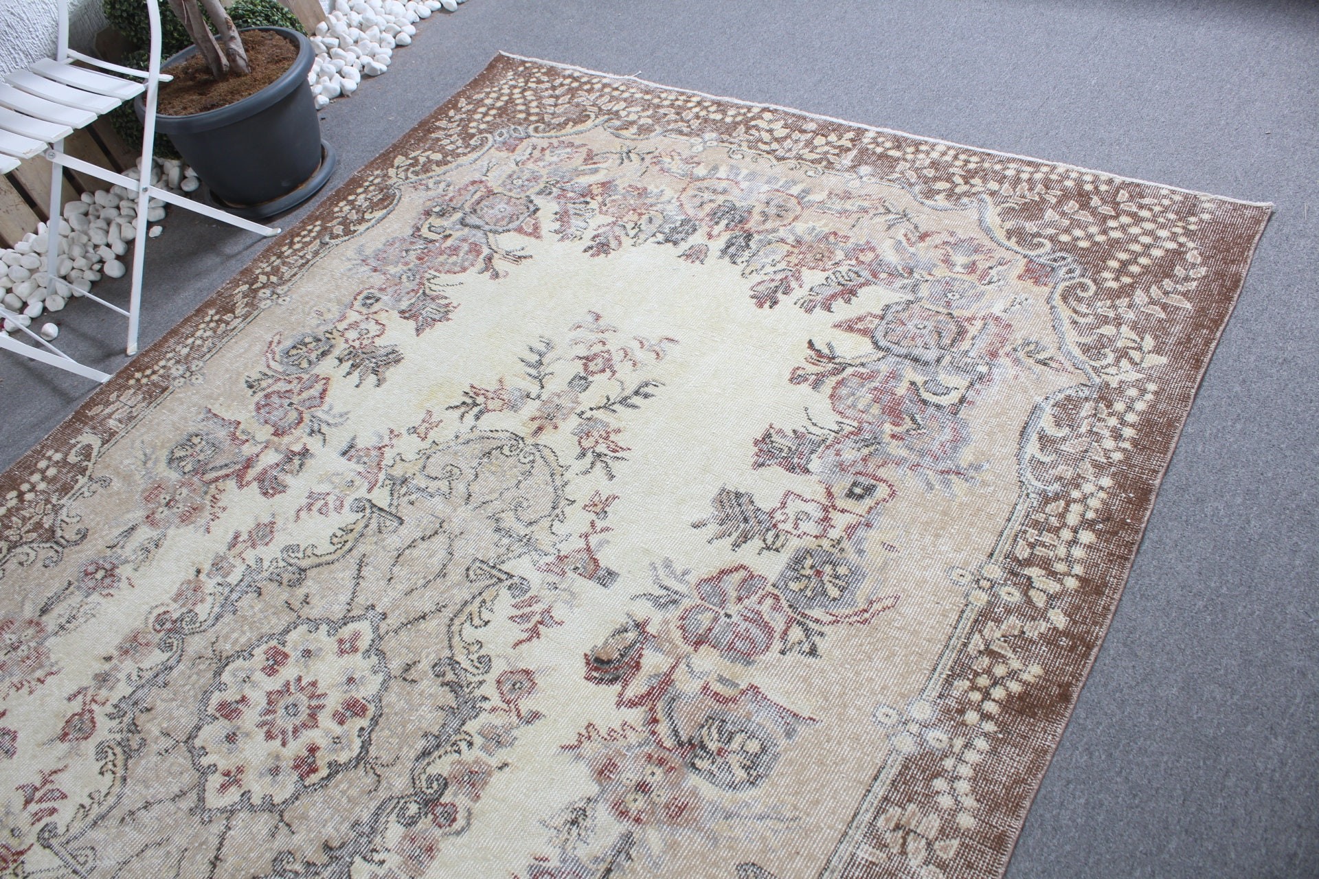 6.2x10.3 ft Large Rugs, Antique Rug, Beige Wool Rug, Vintage Rug, Oushak Rugs, Turkish Rugs, Salon Rug, Dining Room Rugs, Floor Rug