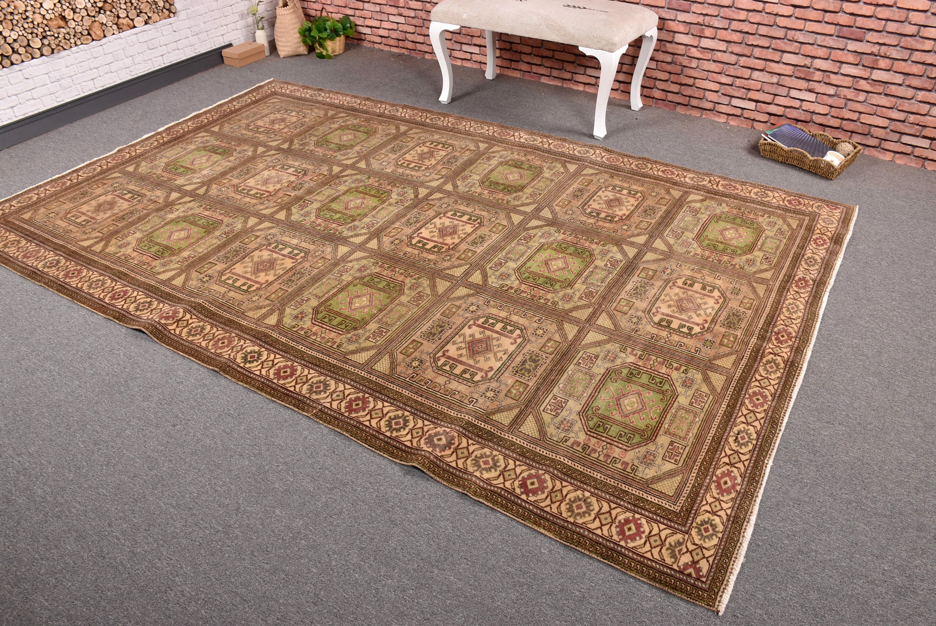 Brown Boho Rug, Salon Rugs, Floor Rugs, Turkish Rugs, Oushak Rugs, Rugs for Bedroom, Large Boho Rugs, 6.3x9.4 ft Large Rugs, Vintage Rug