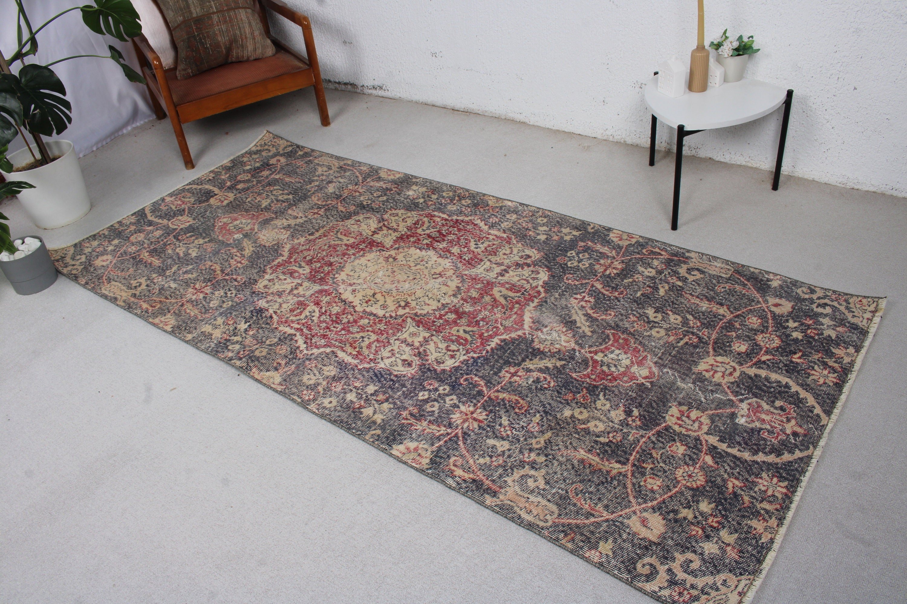 Boho Halı, Boho Bölge Halısı, Sanatsal Halılar, Mor Zemin Halıları, Vintage Halı, Türk Halıları, Yatak Odası Halıları, 3,7x8,2 ft Alan Halıları