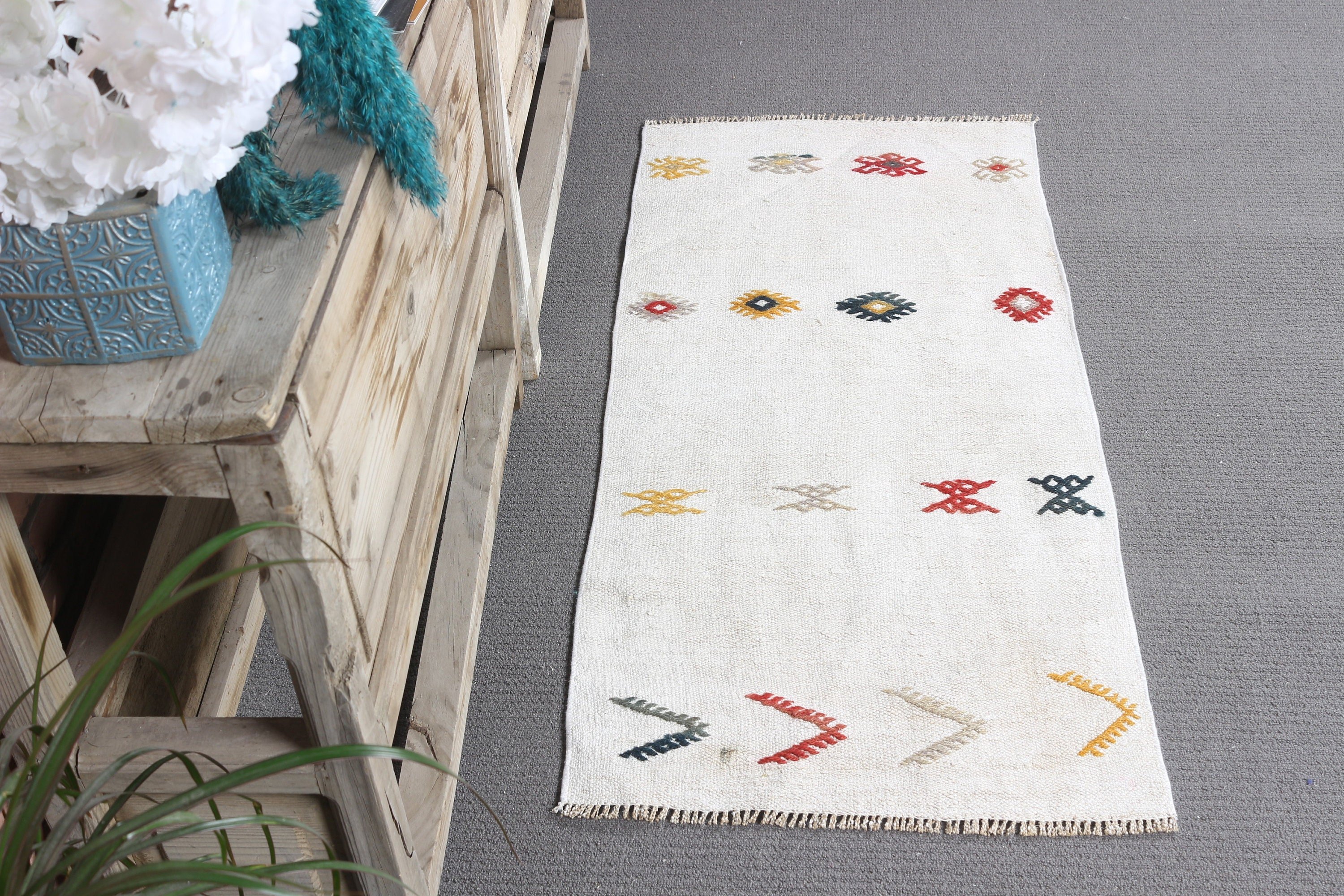 Turkish Rug, Nursery Rug, Door Mat Rug, Rugs for Kitchen, Vintage Rug, Floor Rug, 1.8x3.9 ft Small Rug, Anatolian Rugs, White Antique Rug