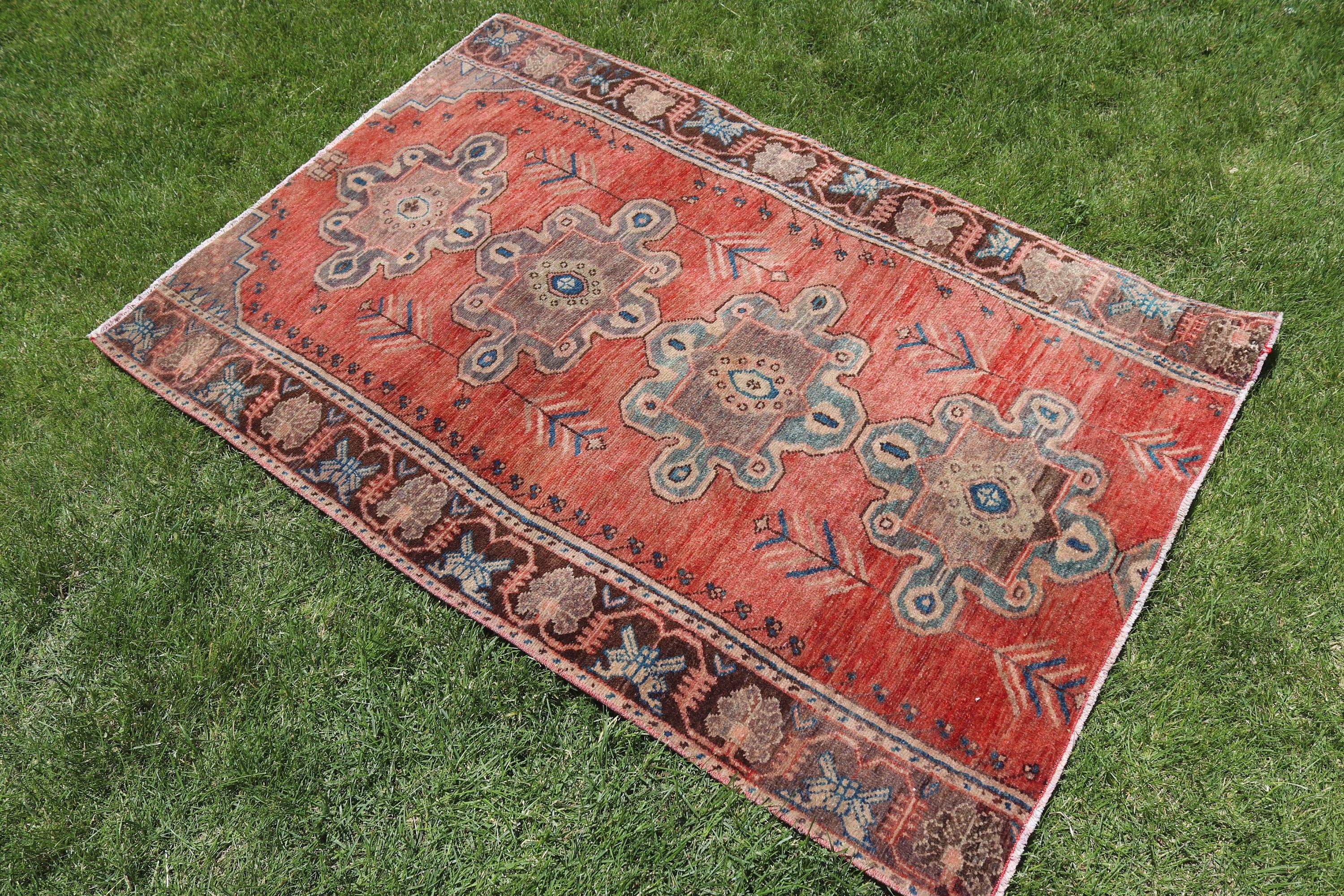 Turuncu Boho Halı, Açıklama Halıları, Duvara Asılı Halı, Küçük Boho Halıları, Vintage Halılar, Türk Halısı, 3.1x4.7 ft Küçük Halılar, Nötr Halılar