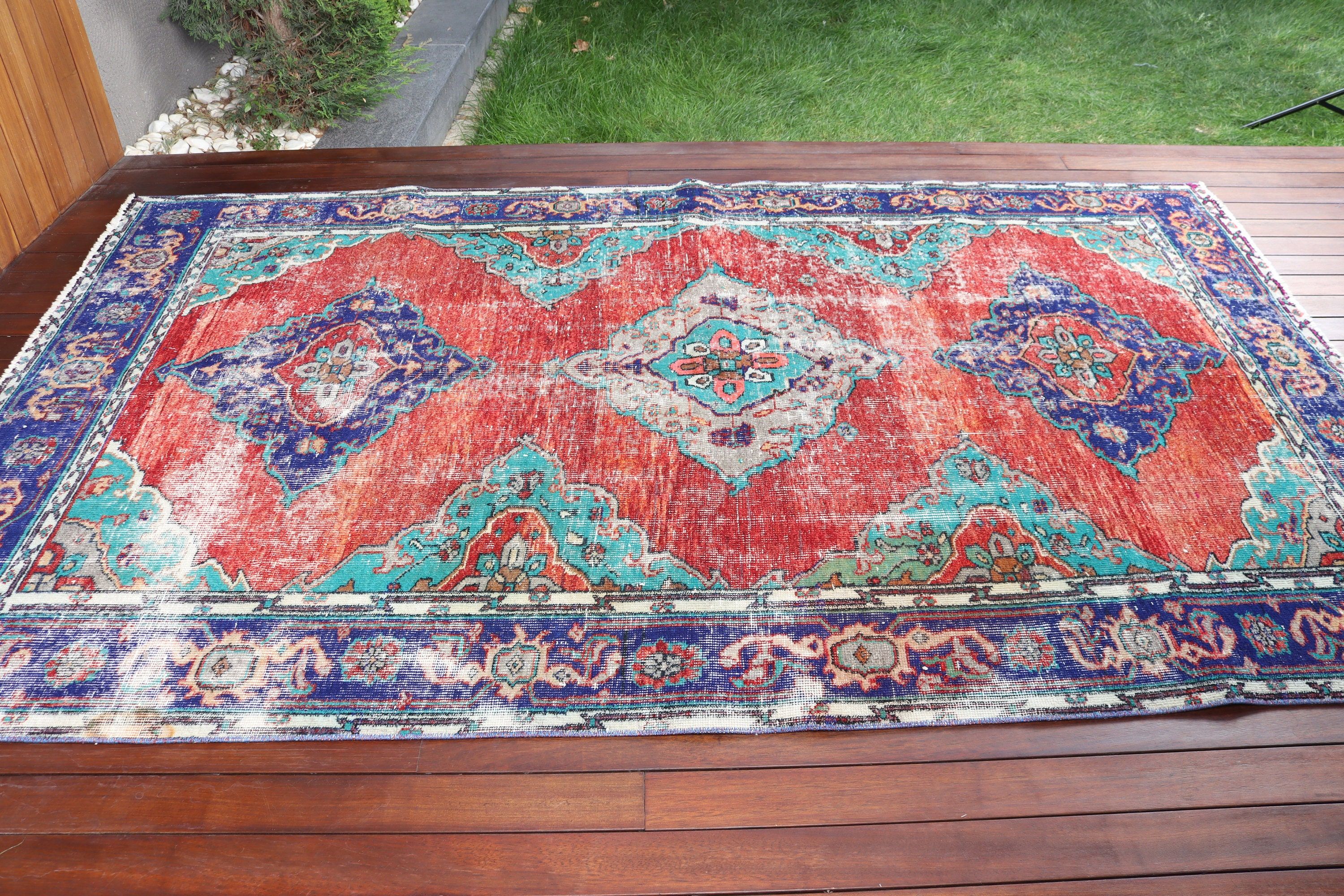 5.6x9.2 ft Büyük Halı, Yer Halısı, Boho Halısı, Büyük Oushak Halısı, Kırmızı El Dokuma Halıları, Vintage Halı, Oturma Odası Halıları, Türk Halısı, Açıklama Halıları