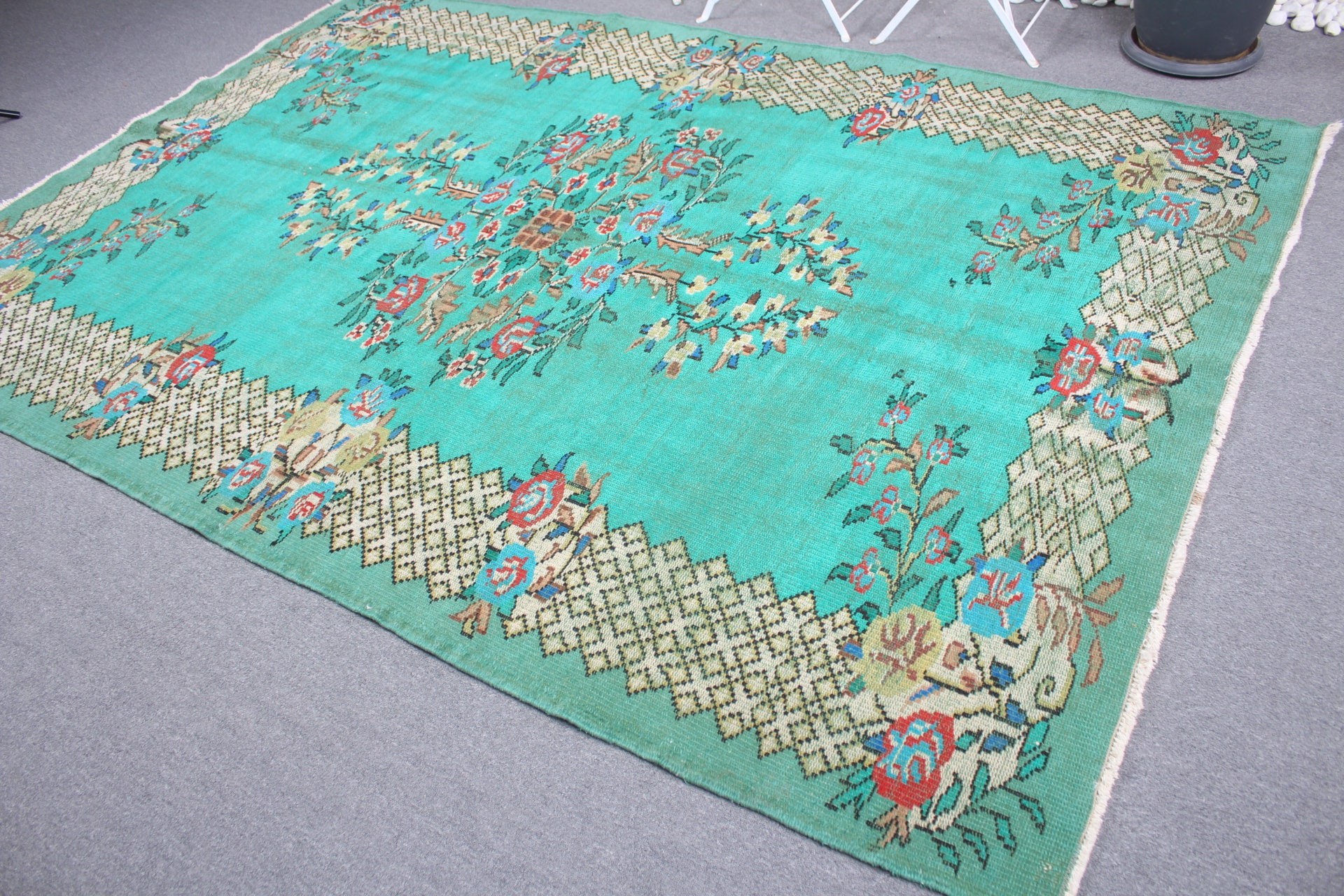 Turkish Rugs, Oushak Rugs, Bedroom Rug, Authentic Rugs, Salon Rugs, Green  6.3x9.4 ft Large Rugs, Vintage Rugs