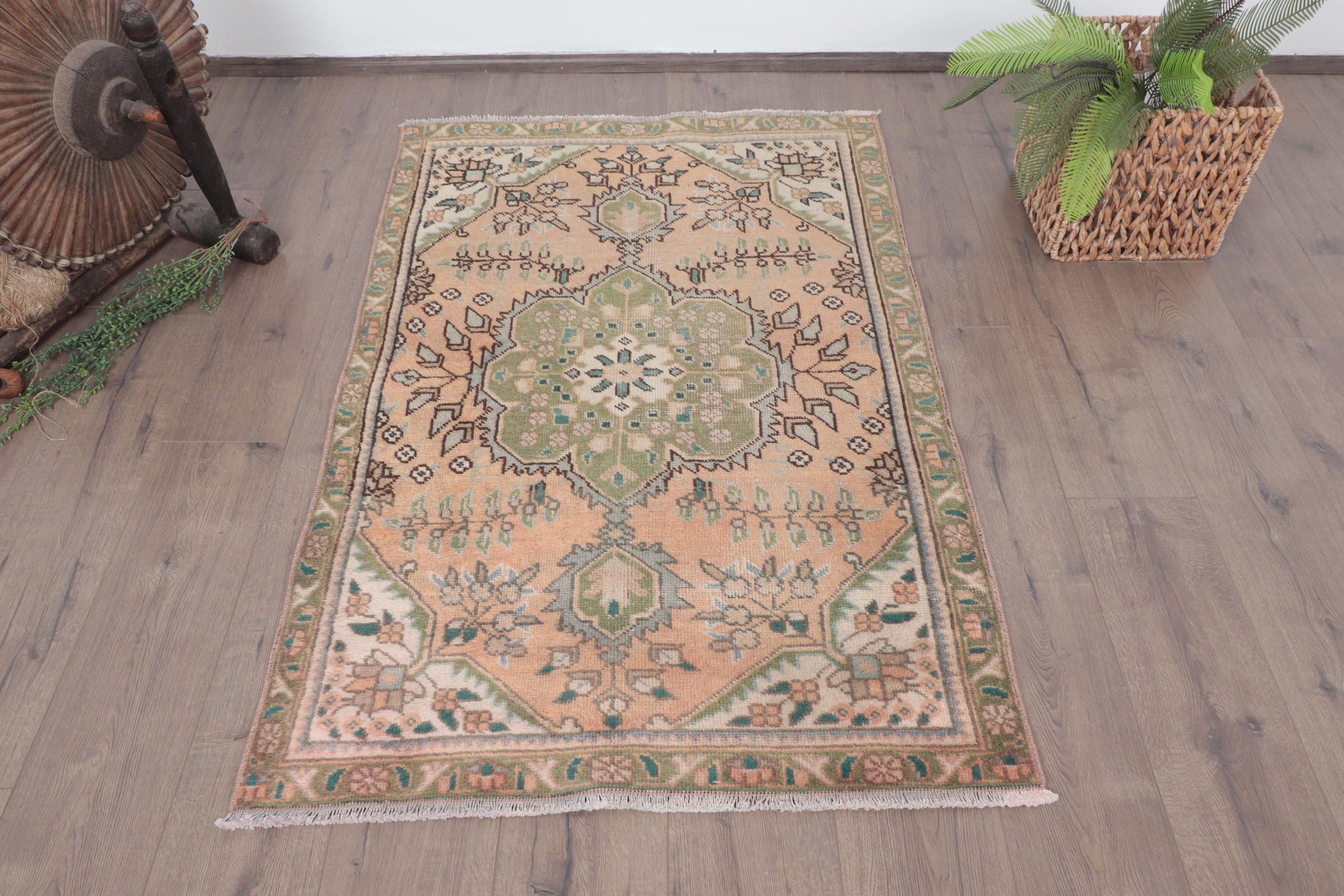 El Dokuma Halı, Vintage Halılar, Turuncu Geometrik Halı, 3.1x4.8 ft Küçük Halı, Yatak Odası Halıları, Yatak Odası Halıları, Türk Halısı, Küçük Boho Halısı