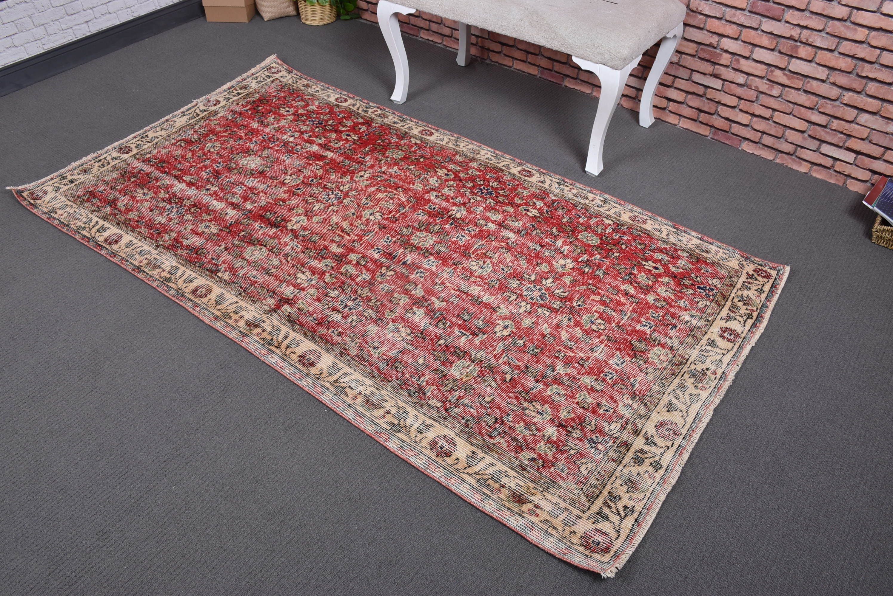 Red Anatolian Rugs, Turkish Rugs, 3.7x6.9 ft Area Rug, Moroccan Rugs, Living Room Rug, Exotic Rugs, Vintage Rug, Bedroom Rugs, Kitchen Rug