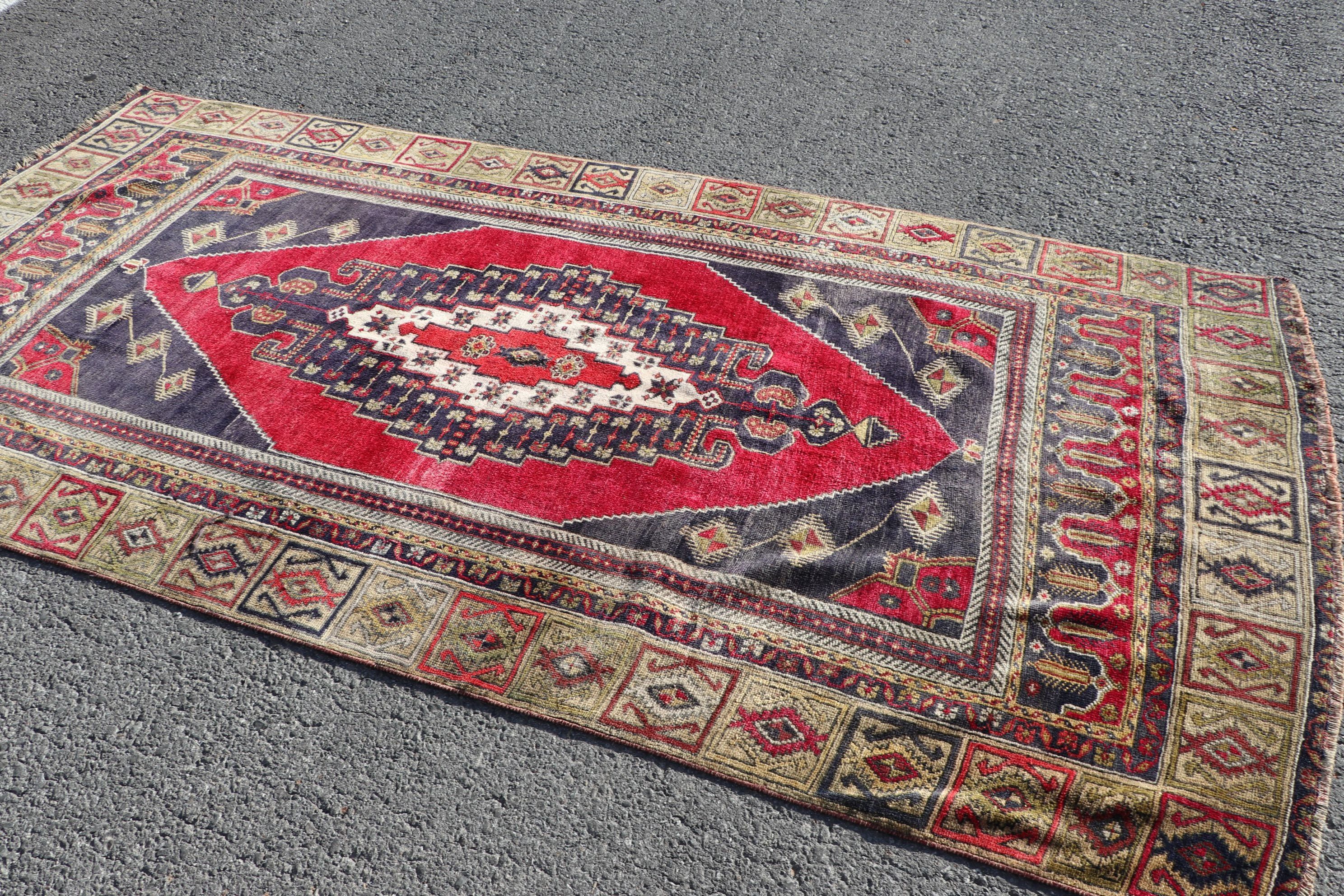 Oriental Rug, Vintage Rugs, Distressed Rug, Turkish Rug, Bedroom Rug, Rugs for Living Room, Red Cool Rug, 4.1x8.5 ft Area Rug, Kitchen Rug