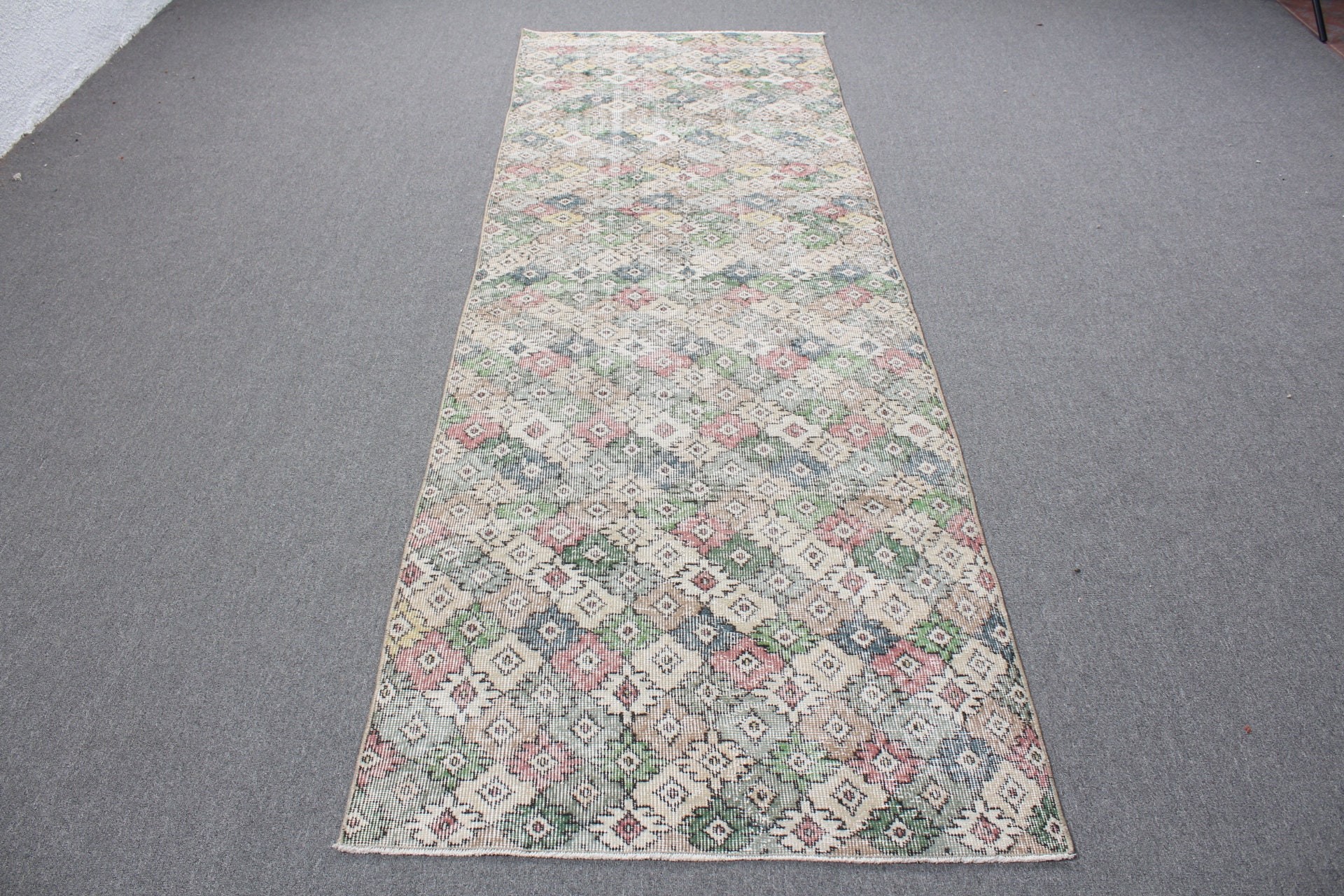 Rugs for Stair, Kitchen Rug, 3.1x9.3 ft Runner Rugs, Wool Rug, Turkish Rug, Green Oriental Rug, Vintage Rug, Corridor Rug