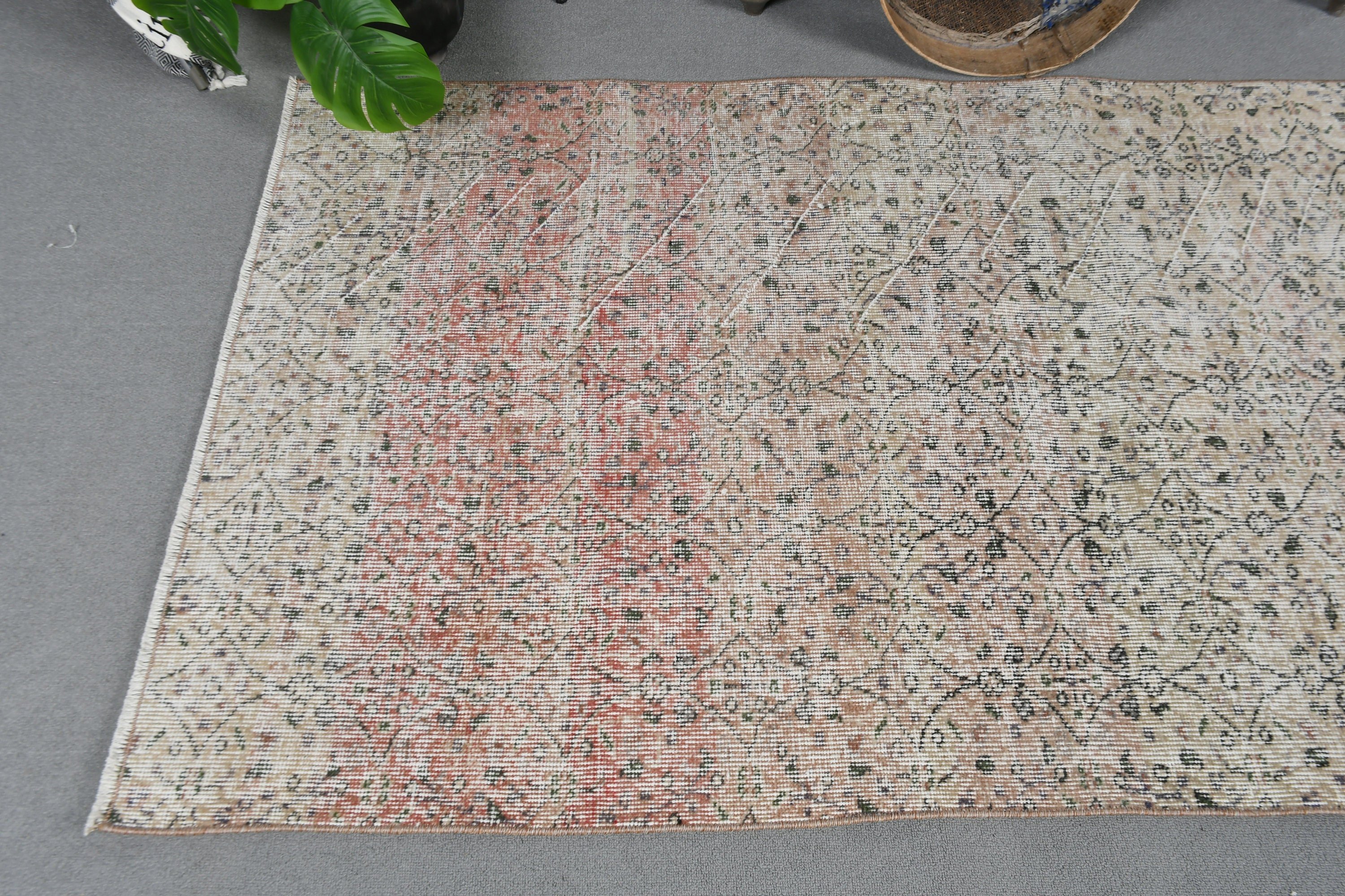 3.7x6.9 ft Alan Halısı, Soluk Halı, Oturma Odası Halıları, Bej Yün Halı, Vintage Halı, Oushak Halıları, İç Mekan Halısı, Türk Halısı, Mutfak Halıları