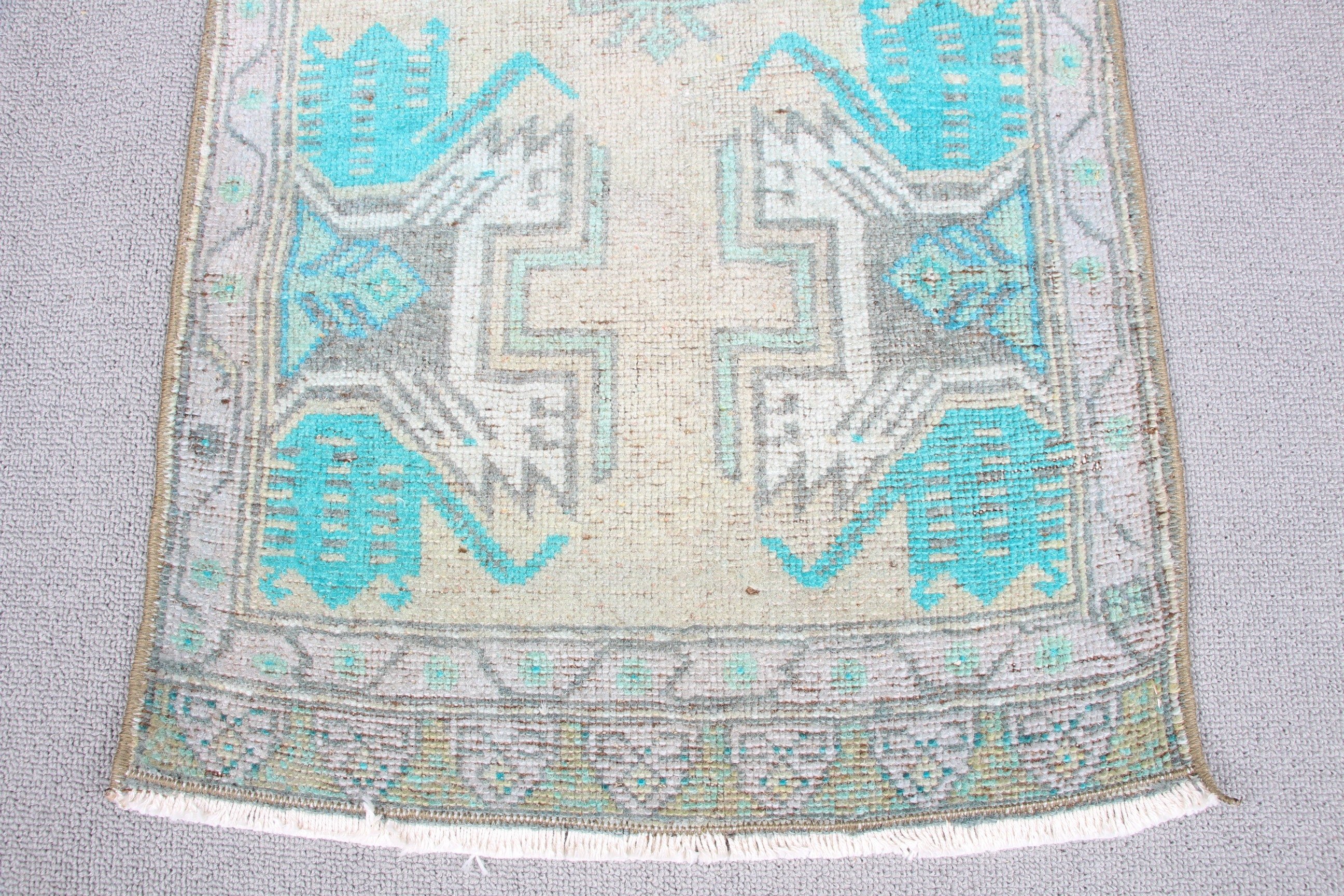 1.4x3.6 ft Small Rug, Bedroom Rugs, Green Oriental Rug, Door Mat Rug, Vintage Rug, Oriental Rug, Muted Rugs, Turkish Rug, Anatolian Rugs