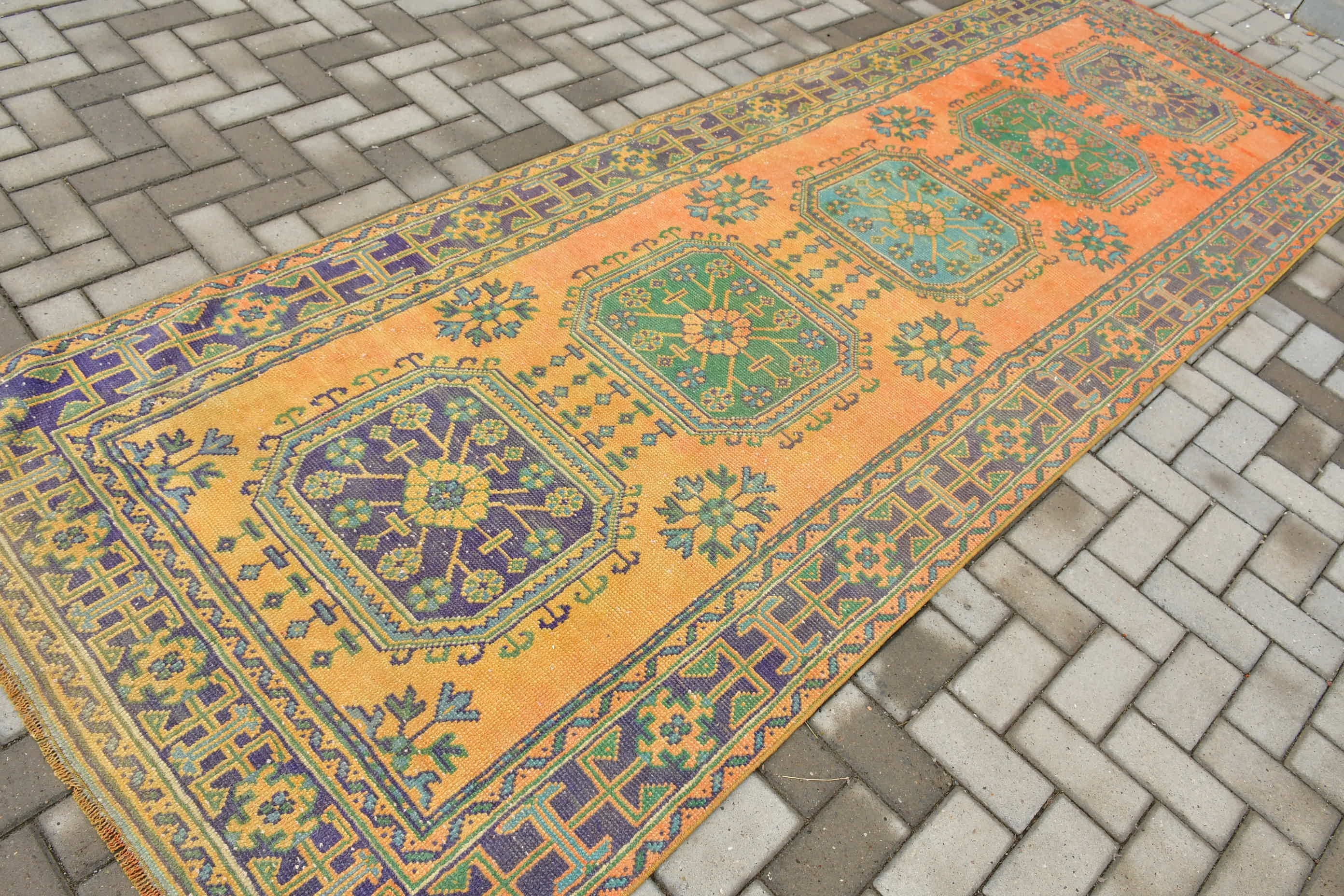 Natural Rug, Turkish Rugs, Corridor Rug, Vintage Rugs, Kitchen Rug, Moroccan Rugs, 4.1x11.7 ft Runner Rugs, Stair Rugs, Orange Wool Rugs