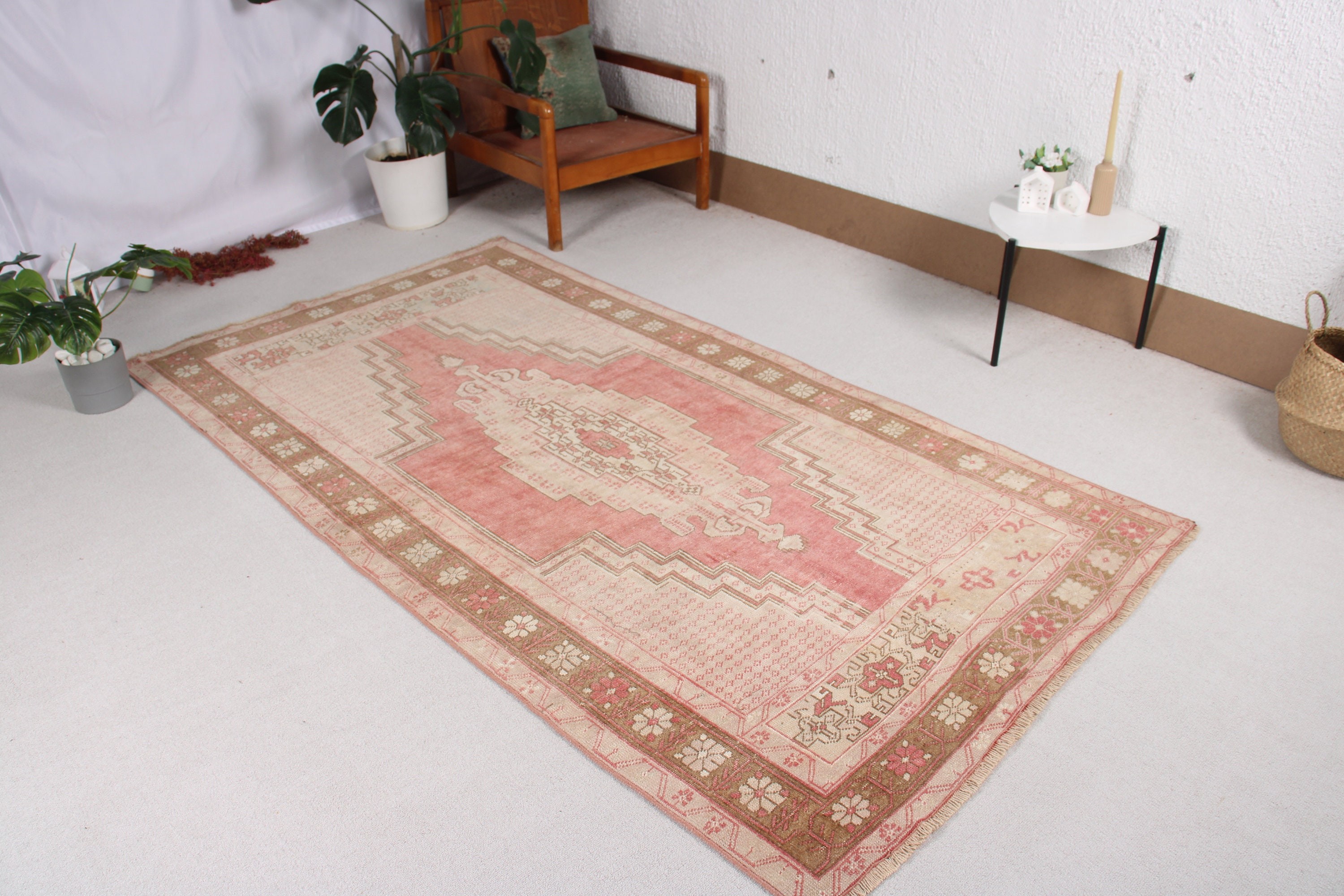 Aztek Halısı, Vintage Halılar, 4.3x7.9 ft Alan Halıları, Türk Halısı, Düz Dokuma Halı, Kırmızı Açıklama Halıları, Mutfak Halıları, Oushak Bölge Halısı