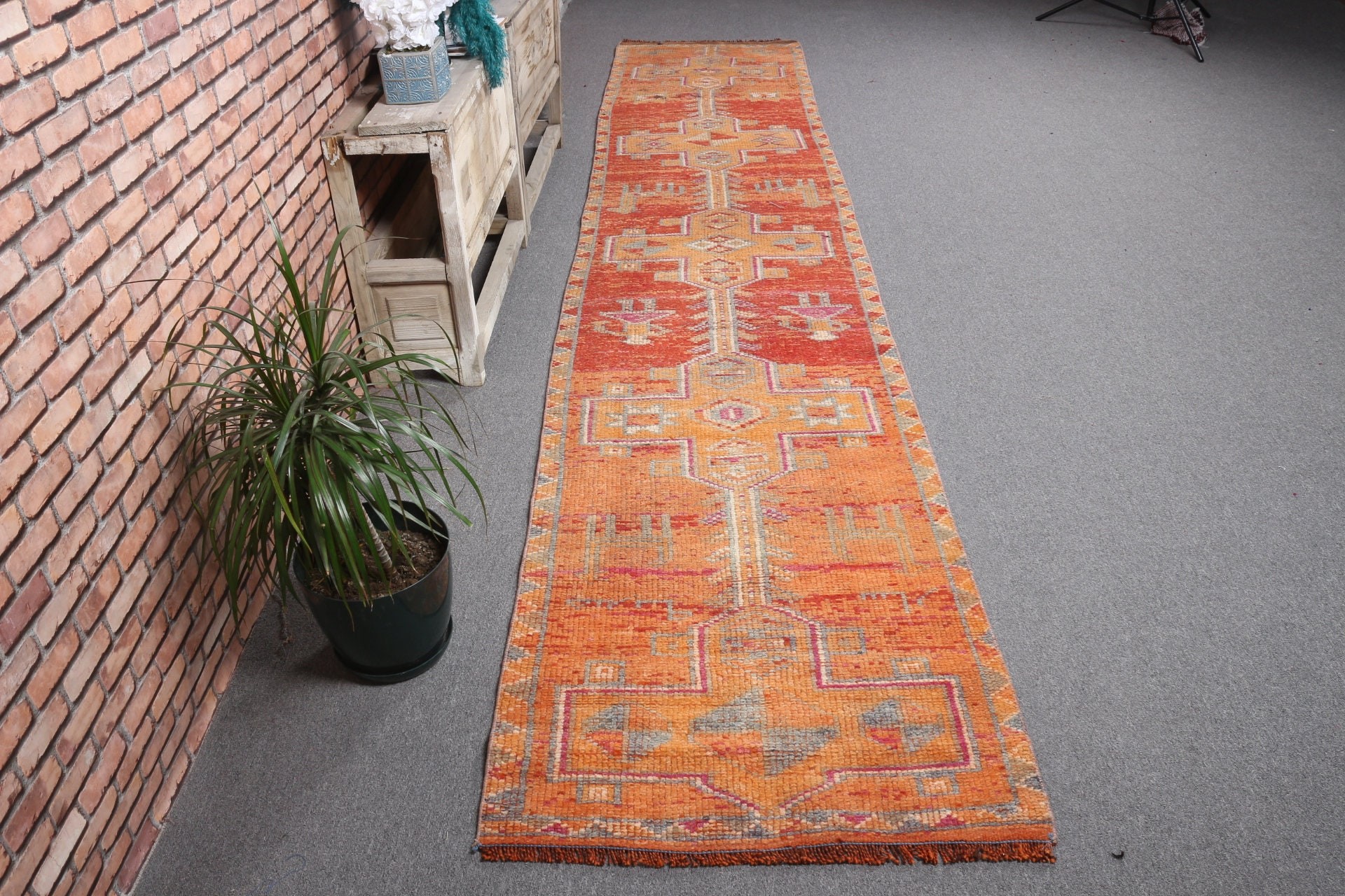 Kitchen Rug, Stair Rugs, Office Rug, Turkish Rug, 2.4x13.8 ft Runner Rug, Moroccan Rug, Rugs for Runner, Vintage Rugs, Orange Anatolian Rug