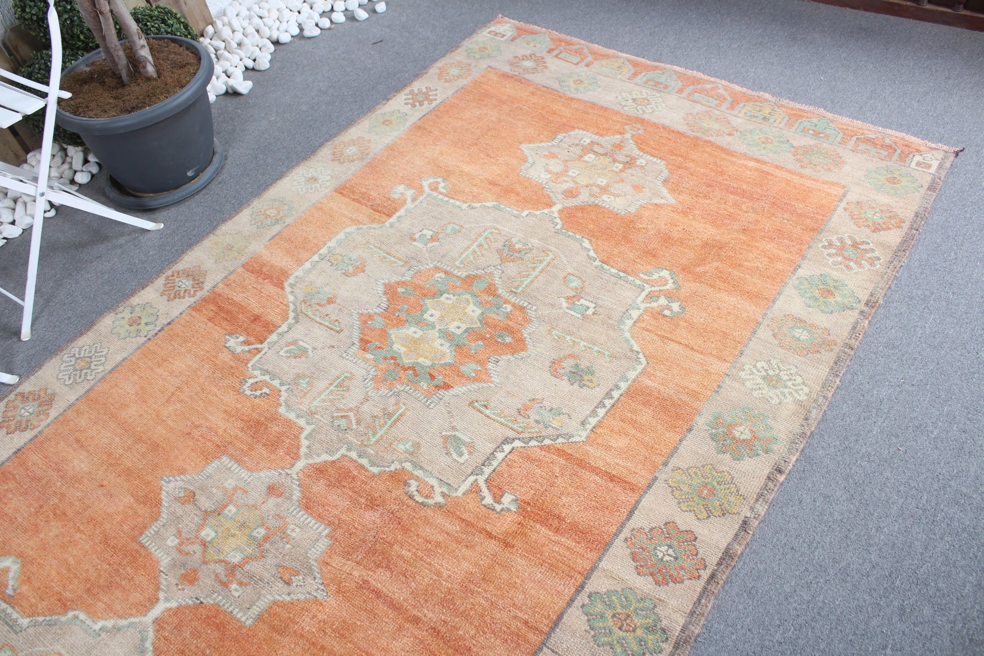 Dining Room Rugs, Orange Antique Rug, Wool Rug, Oushak Rug, Vintage Rug, Salon Rug, Turkish Rugs, 4.8x11.5 ft Large Rugs, Rugs for Bedroom