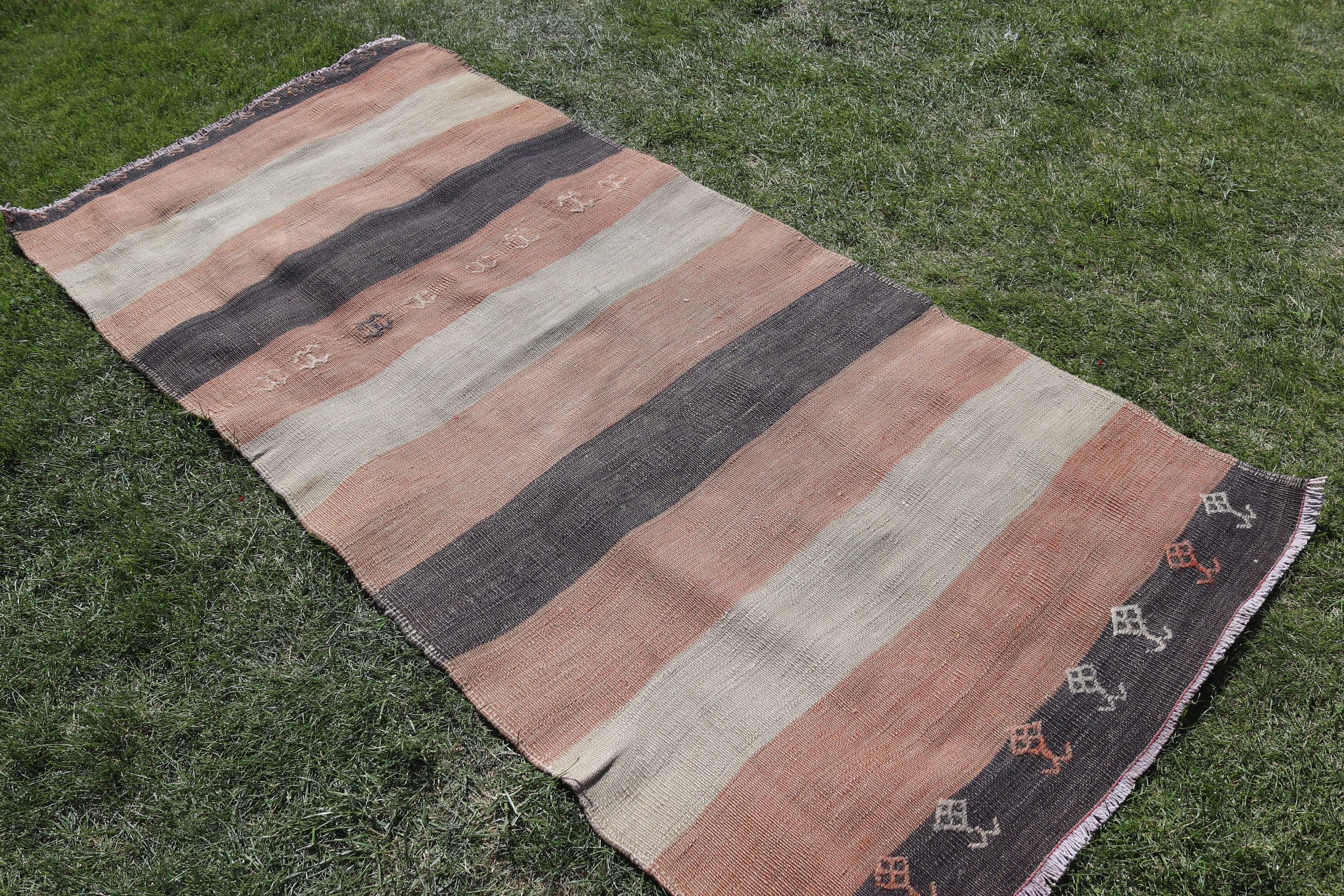 Vintage Area Rug, Rugs for Boho Area, Wool Rugs, Vintage Rug, 3.6x7.7 ft Area Rugs, Beige Oriental Rug, Kilim, Turkish Rugs