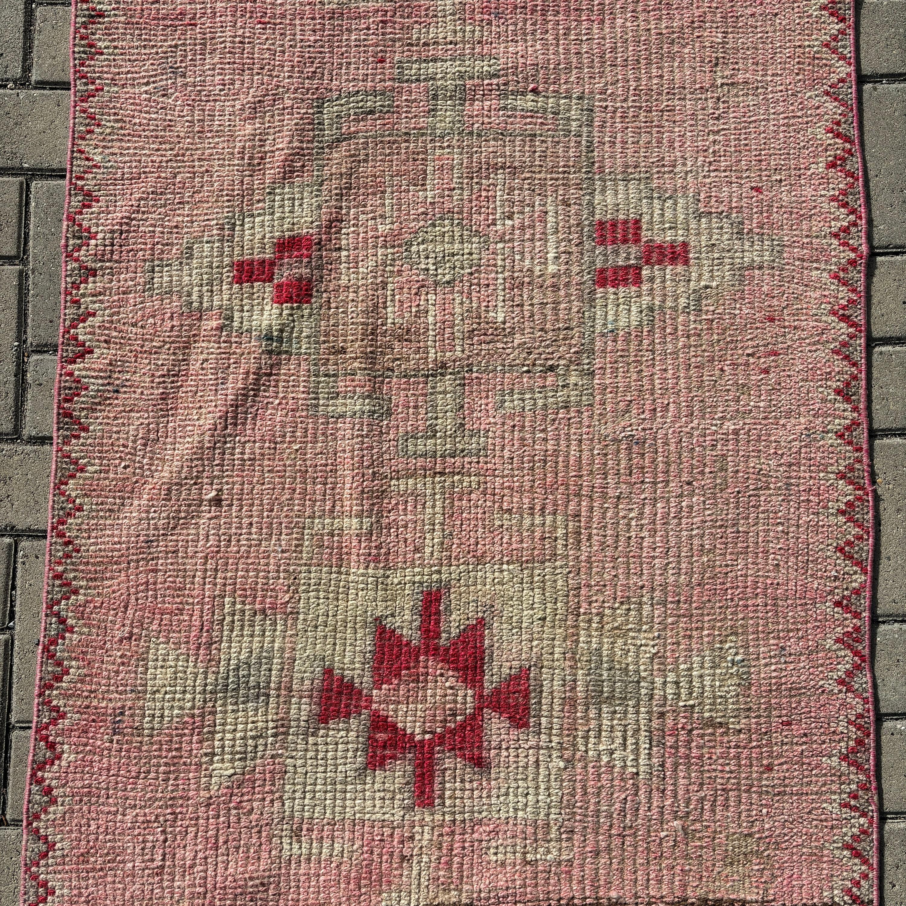 3x11.5 ft Runner Rug, Kitchen Rugs, Wool Rug, Vintage Rugs, Stair Rug, Boho Rugs, Turkish Rugs, Pink Modern Rug, Rugs for Long Runner