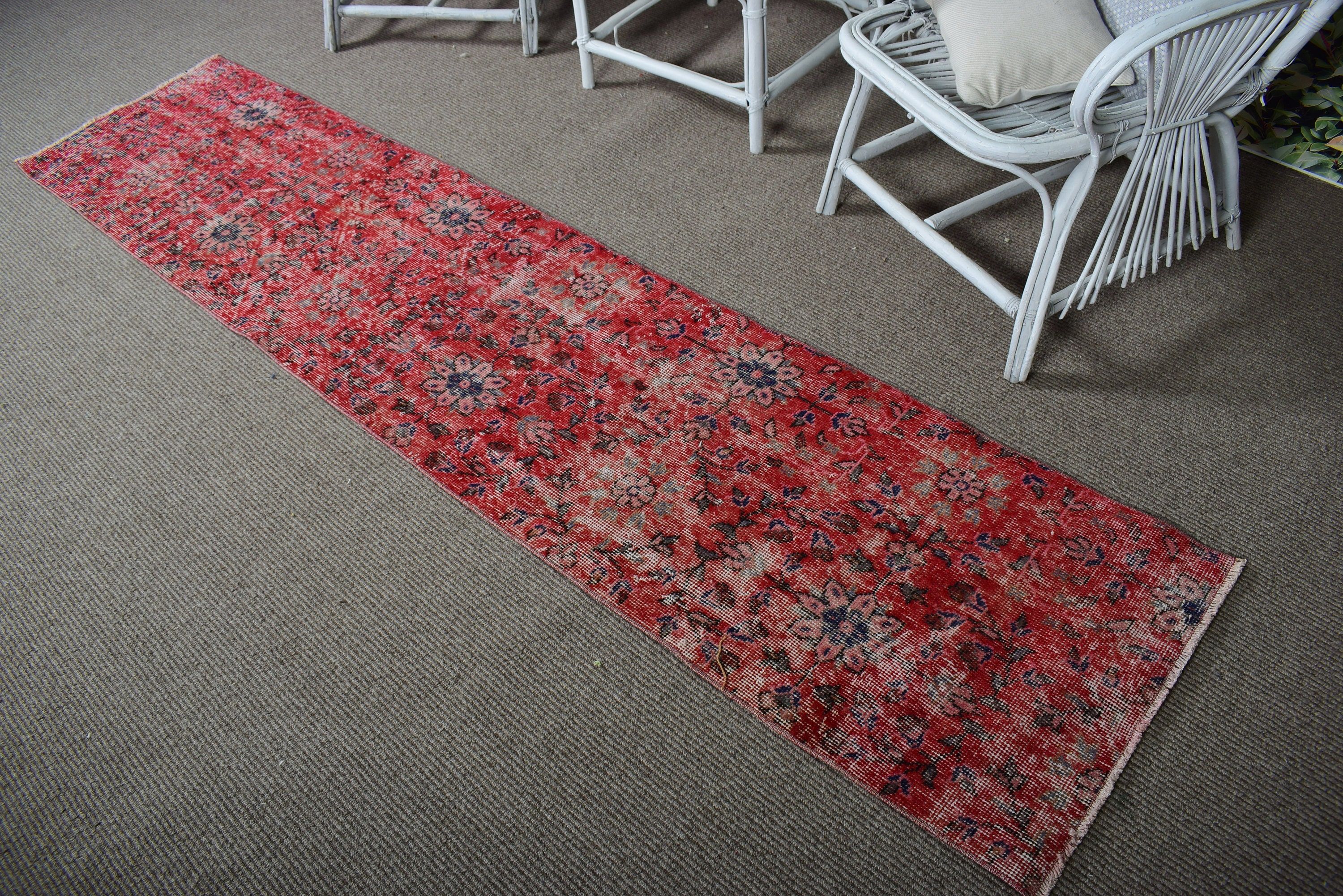 Long Runner Rug, Kitchen Rugs, Turkish Rugs, Luxury Rug, Vintage Rug, Artistic Rugs, Stair Rugs, 1.9x8.4 ft Runner Rugs, Red Neutral Rugs