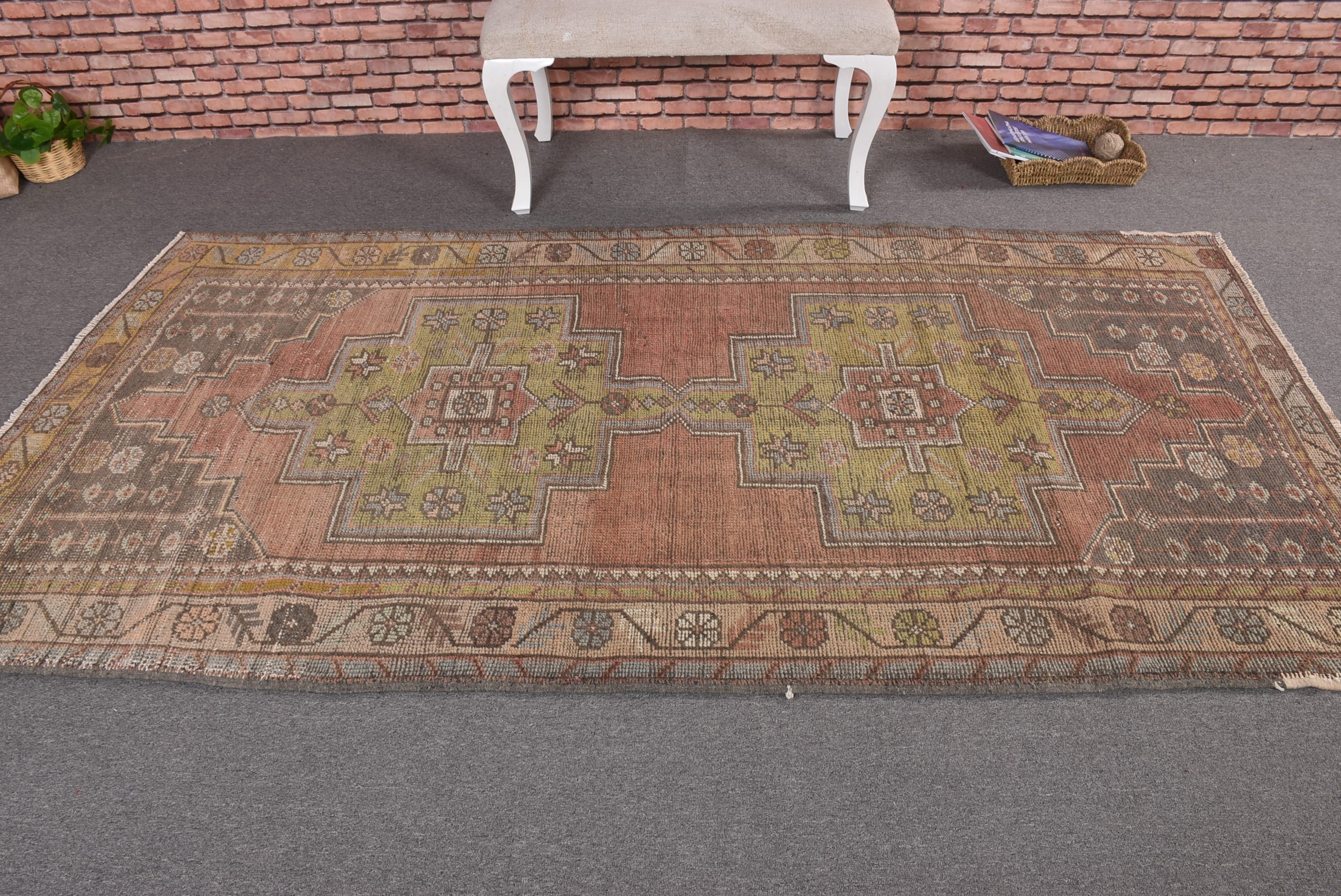 Floor Rugs, Green Anatolian Rug, Oushak Area Rug, Turkish Rugs, 4.3x8.3 ft Area Rug, Cool Rug, Vintage Rugs, Living Room Rugs, Outdoor Rug