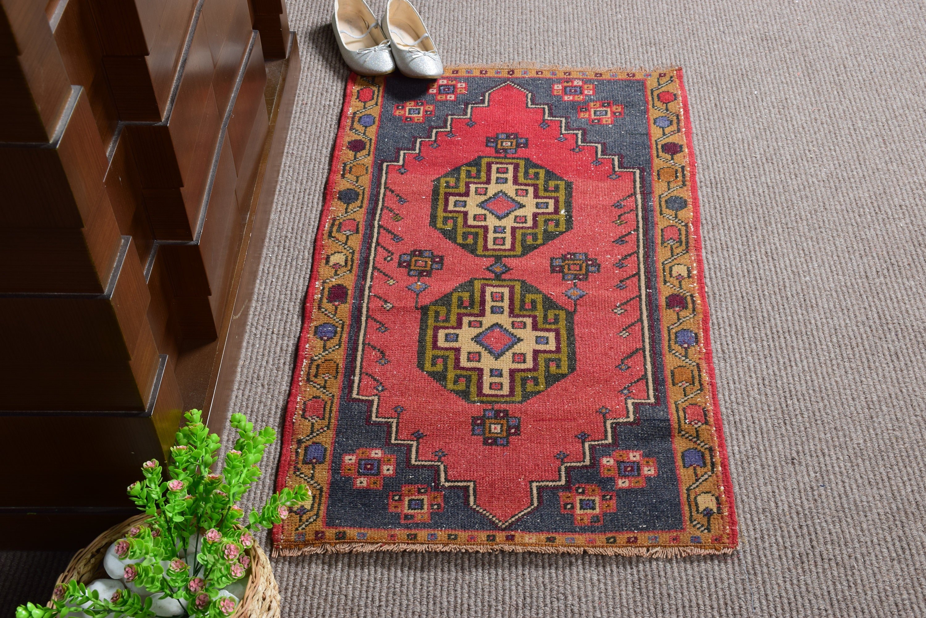 Door Mat Rugs, Anatolian Rug, Oriental Rugs, Pastel Rugs, Vintage Rugs, Red  1.9x3.2 ft Small Rugs, Turkish Rug, Bath Rugs