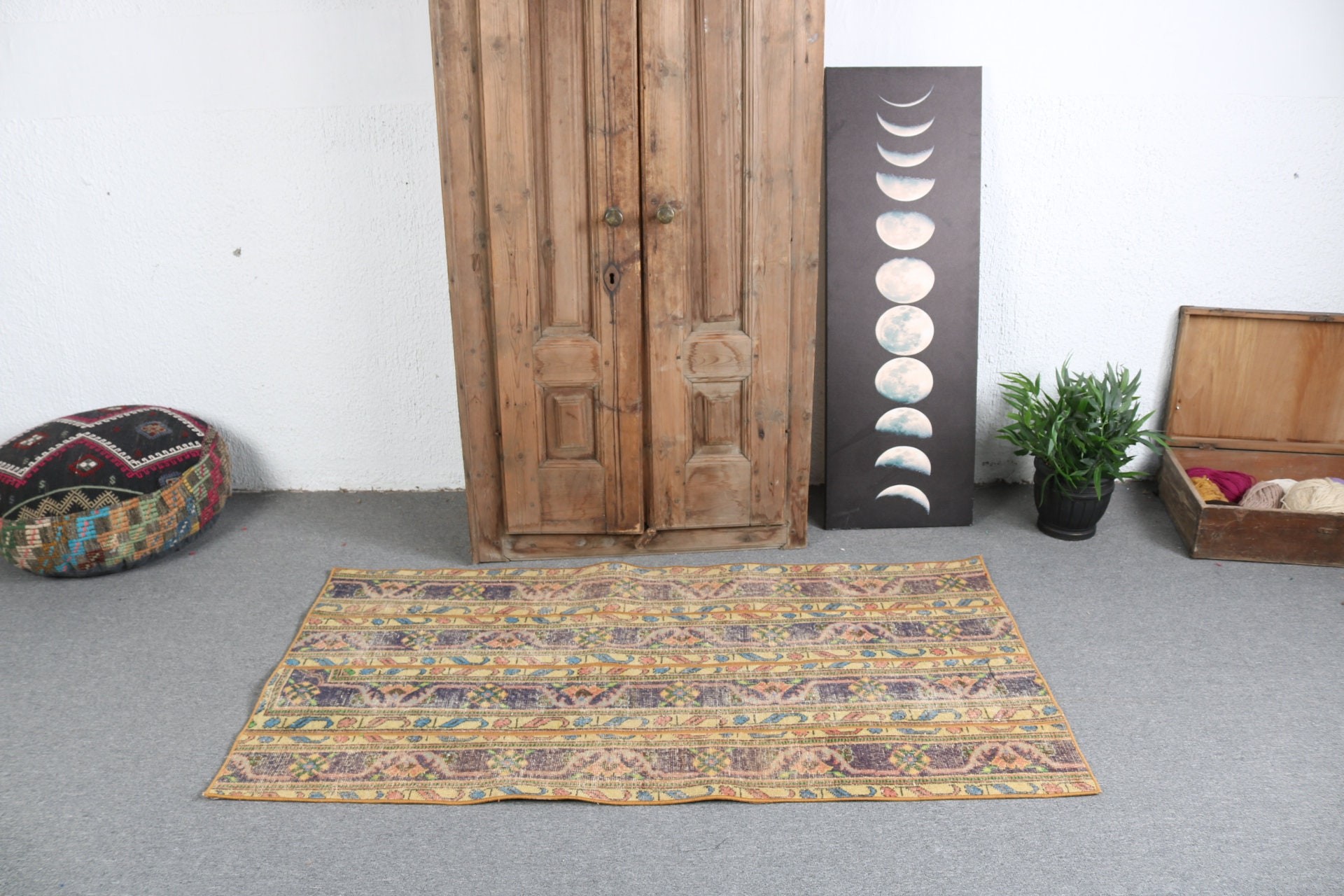 Oushak Halı, Çocuk Halısı, Ev Dekorasyonu Halısı, Türk Halısı, Sarı Soğuk Halı, Boho Accent Halıları, Türkiye Halısı, 2,9x5,4 ft Accent Halıları, Vintage Halılar