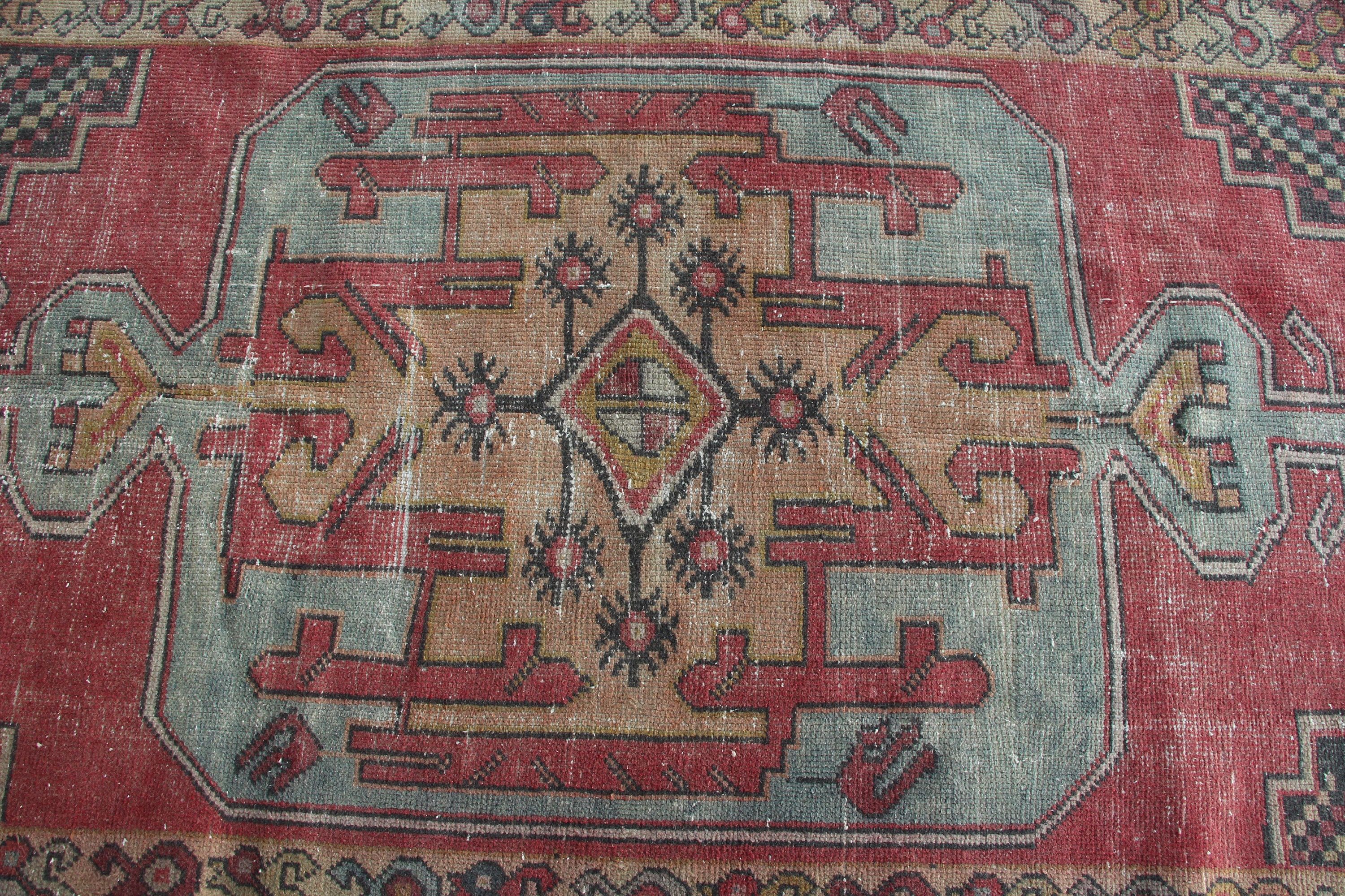 Oryantal Halı, Vintage Halı, Yemek Odası Halıları, Türk Halısı, Yer Halıları, Kırmızı Yün Halı, 3.8x8.5 ft Alan Halısı, Yemek Odası Halıları, Mutfak Halısı