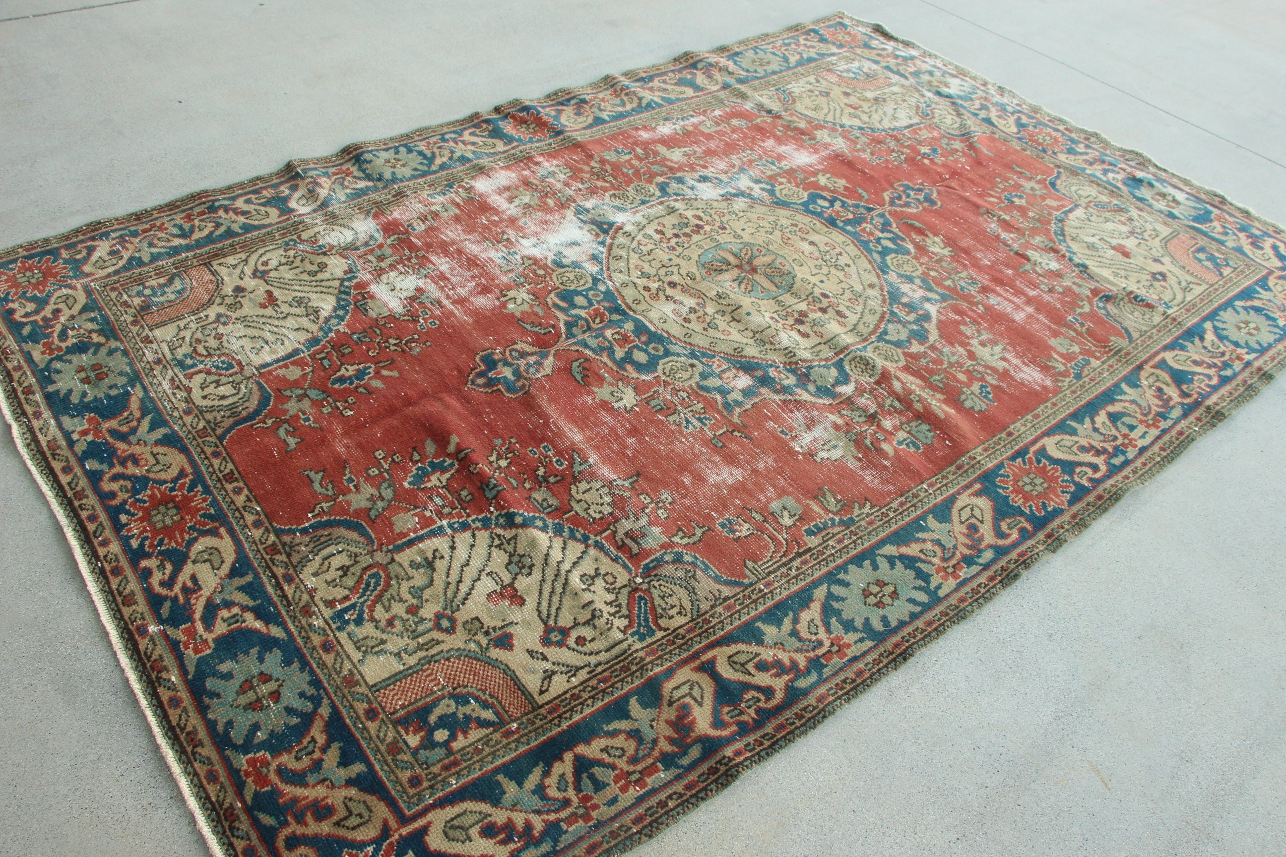 Lüks Halı, Geometrik Halılar, Türk Halısı, Yatak Odası Halısı, Harika Halılar, Vintage Halı, Kırmızı Ev Dekor Halısı, 6.2x9.5 ft Büyük Halı, Salon Halıları