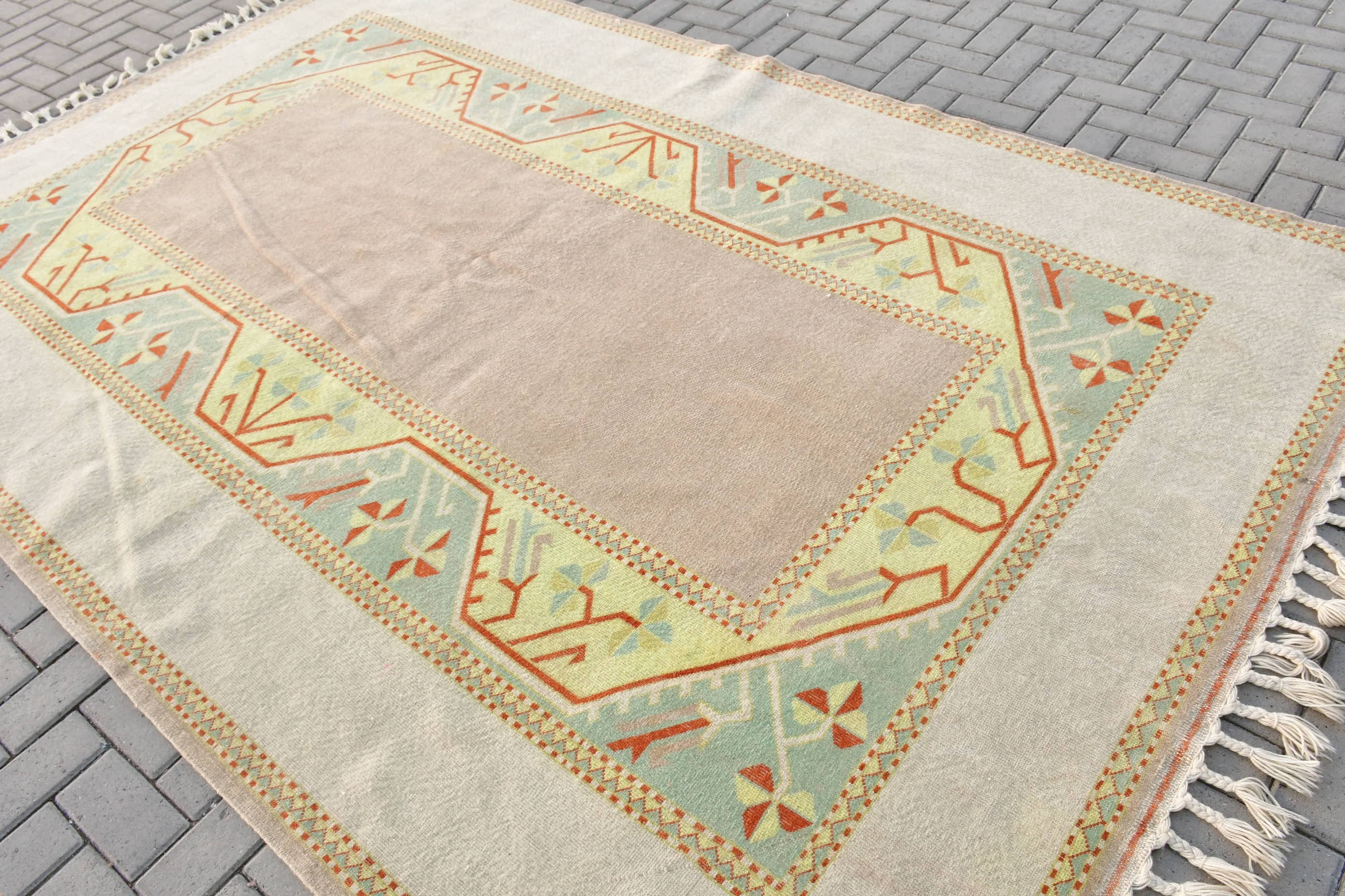 Kitchen Rugs, Nomadic Rugs, 6.8x10.4 ft Oversize Rug, Living Room Rug, Turkish Rug, Beige Bedroom Rug, Salon Rug, Bedroom Rugs, Vintage Rug