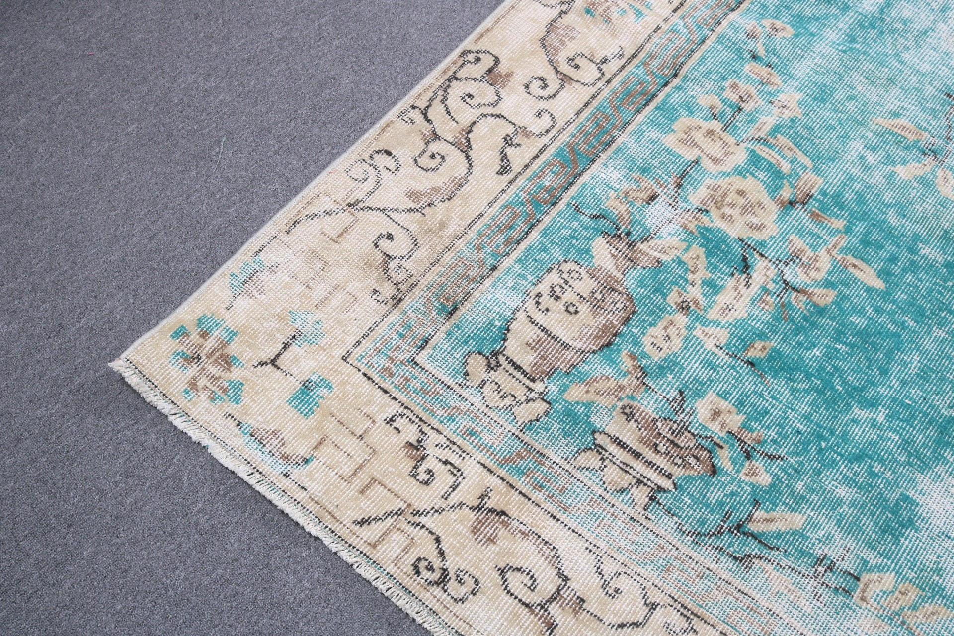 Bej Havalı Halılar, Büyük Boho Halı, Vintage Halılar, Oushak Halılar, Büyük Oushak Halı, 6,7x9,6 ft Büyük Halılar, Anadolu Halıları, Türk Halıları