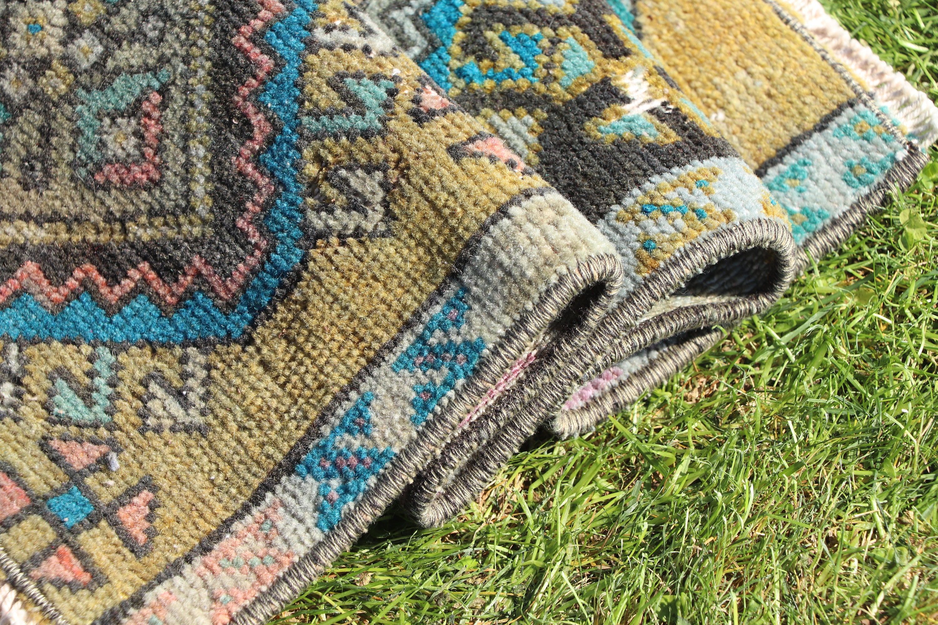 Boho Halı, Fas Halıları, Sarı 1.2x2.3 ft Küçük Halılar, Vintage Halılar, Türk Halıları, Mutfak Halısı, Nötr Halı, Küçük Alan Halıları