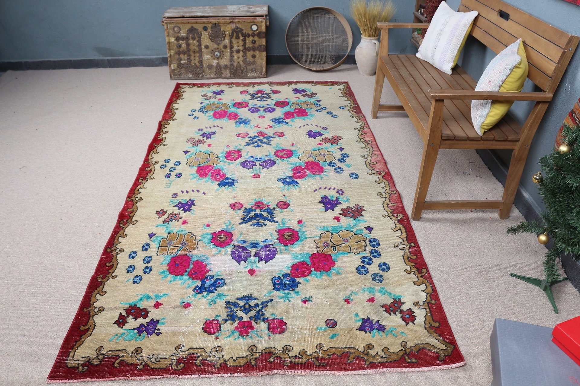 Sevimli Halılar, Bej Yer Halısı, Oturma Odası Halıları, Yatak Odası Halıları, Yemek Odası Halısı, Fas Halısı, 4.6x9.2 ft Büyük Halı, Türk Halısı, Vintage Halı