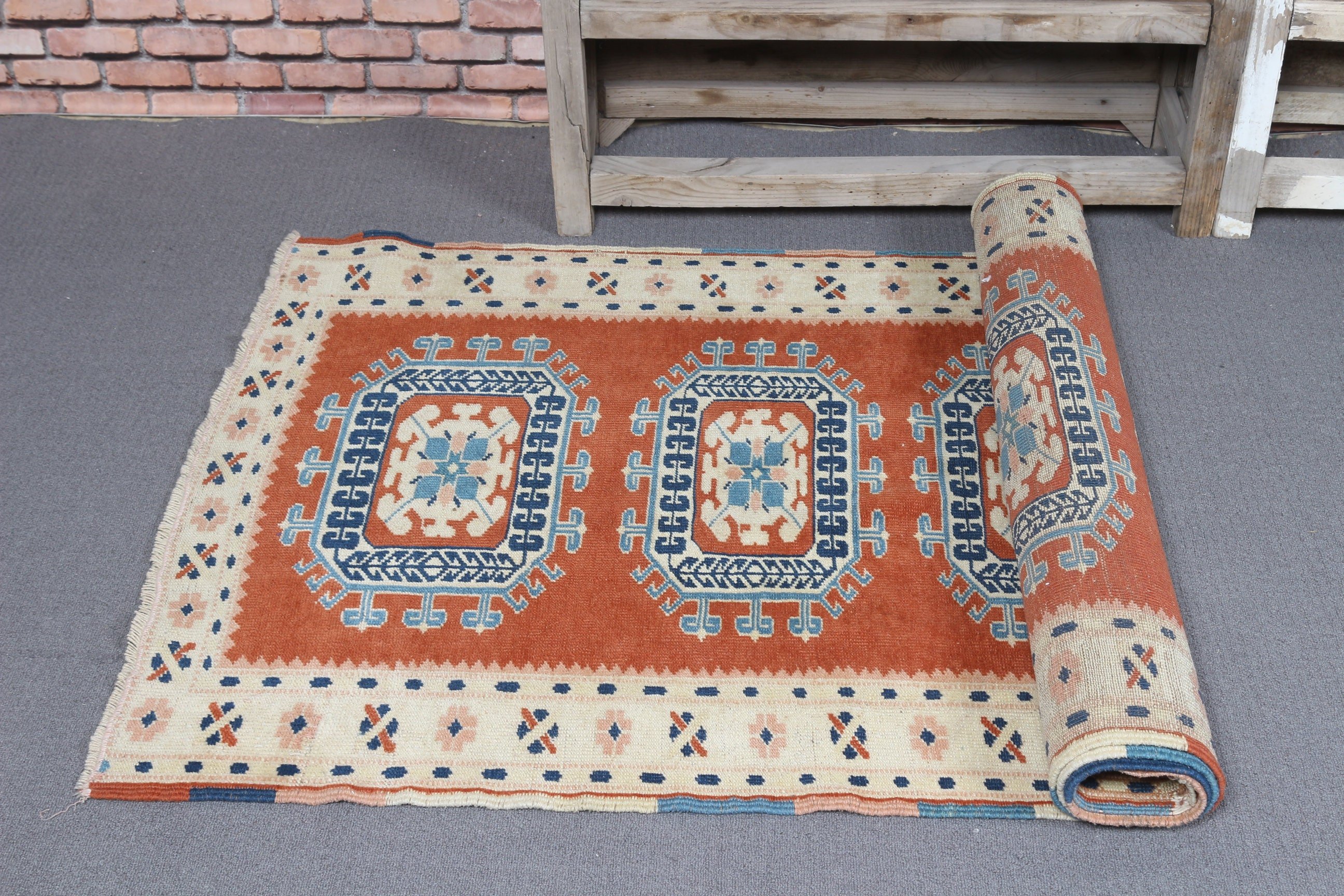 Vintage Halı, Yün Halılar, Yer Halısı, 2,8x7,4 ft Runner Halıları, Turuncu Oushak Halıları, Runner Halıları, Koridor Halıları, Türk Halısı, Koridor Halısı