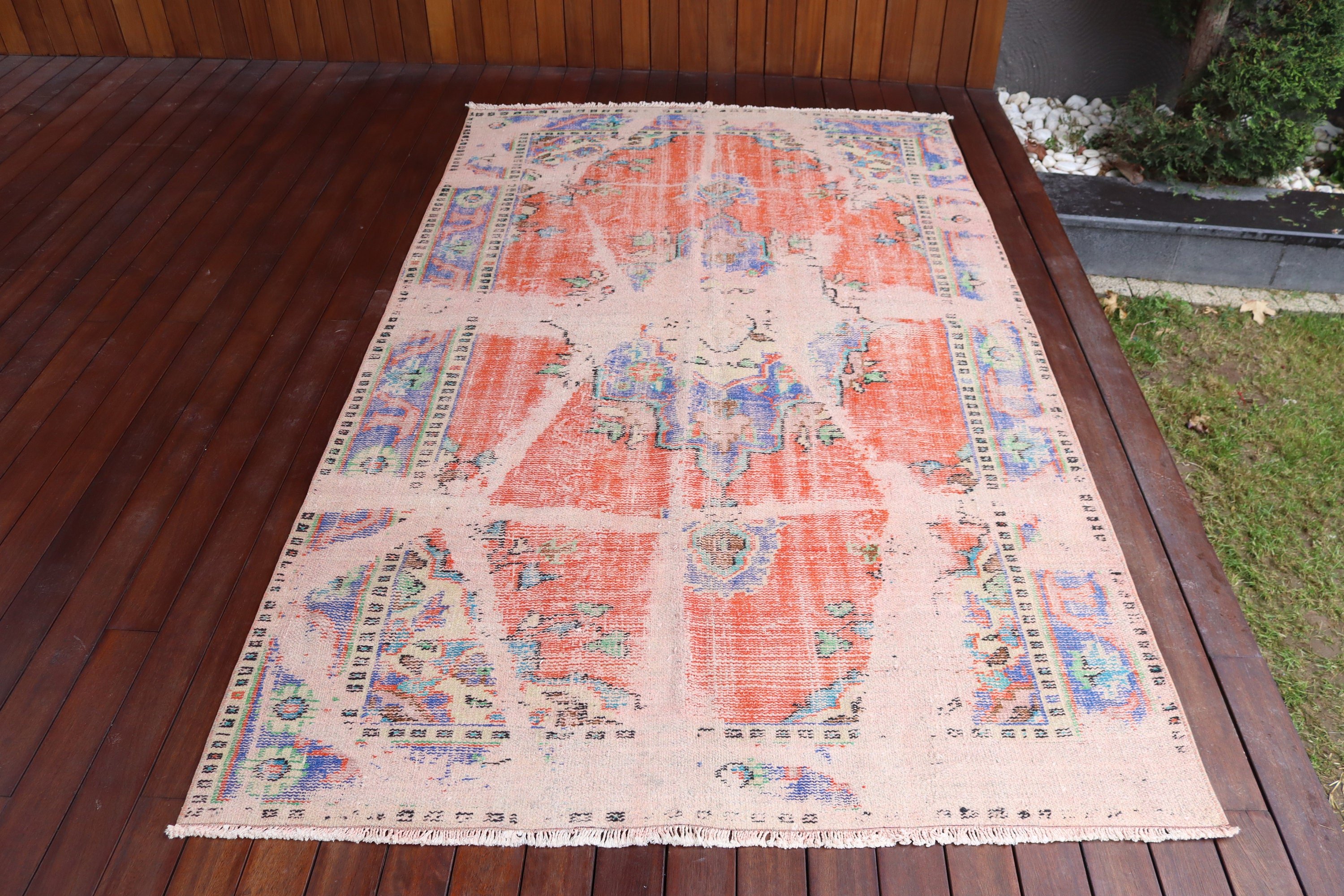 Vintage Alan Halısı, Vintage Halı, Yatak Odası Halıları, Boho Halıları, Turuncu Fas Halısı, 4,8x8 ft Alan Halısı, Oryantal Halı, İç Mekan Halıları, Türk Halısı