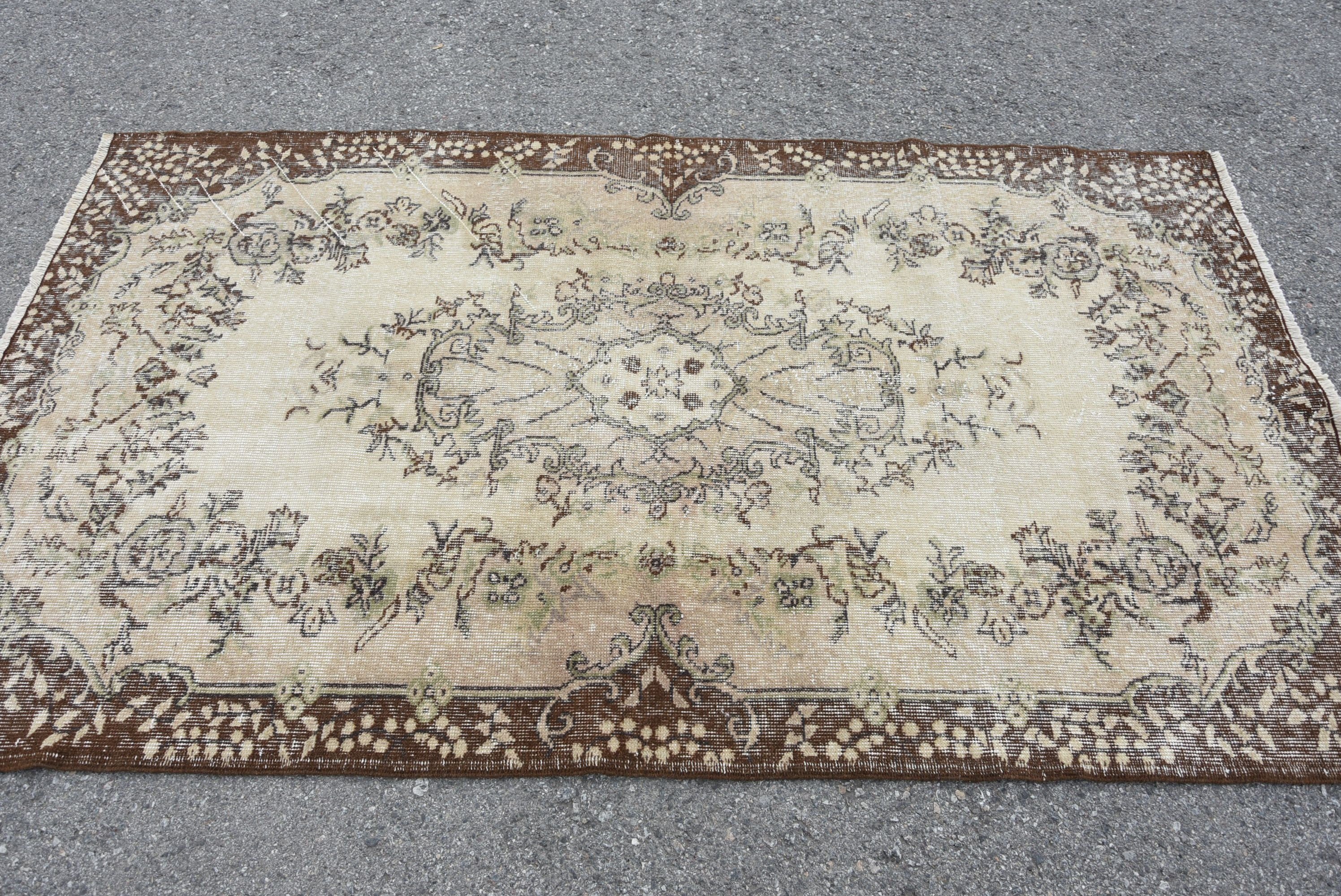 Nomadic Rug, 3.8x6.6 ft Area Rug, Turkish Rugs, Dining Room Rug, Kitchen Rugs, Beige Antique Rug, Vintage Rugs, Oushak Rug