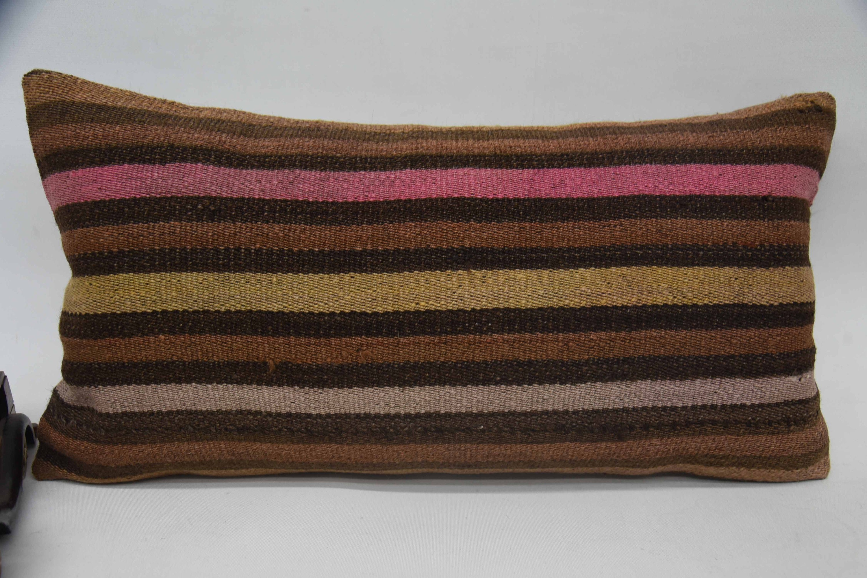 Vintage Kilim Pillow, Gift Pillow, 12"x24" Brown Pillow Cover, Farmhouse Cushion Cover, Antique Pillows, Traditional Pillow Case