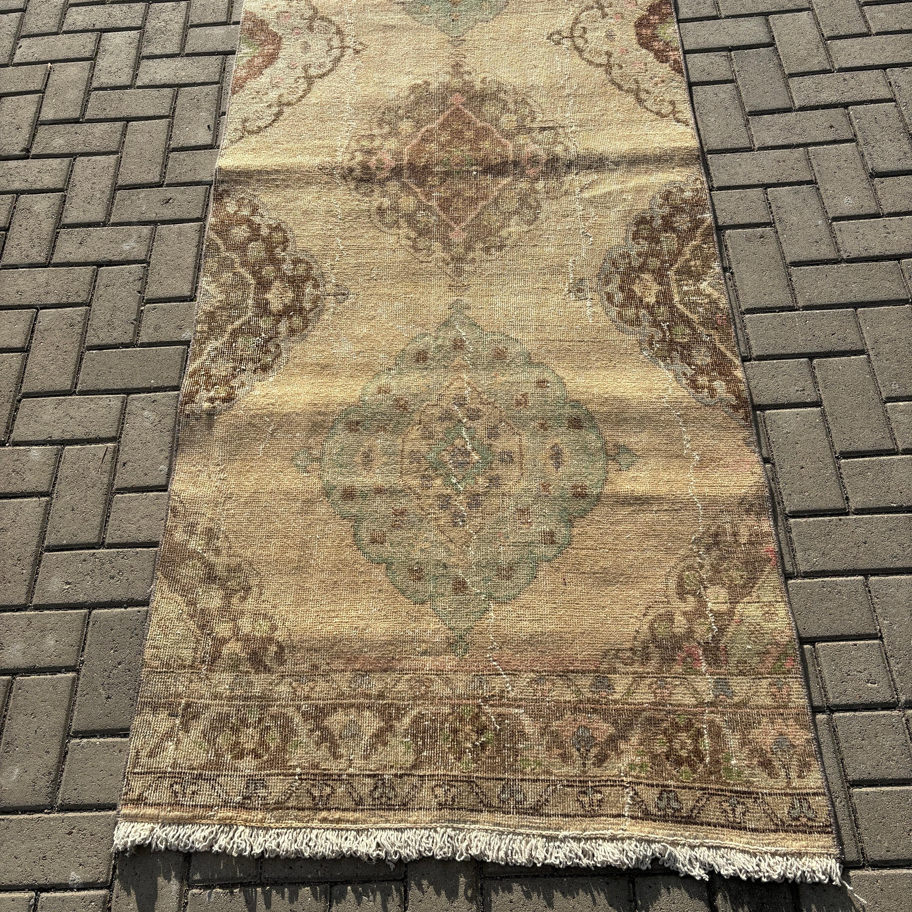 Beige Floor Rug, Oriental Rugs, Beni Ourain Runner Rug, 3.3x24.3 ft Runner Rug, Corridor Rug, Vintage Rug, Turkish Rugs