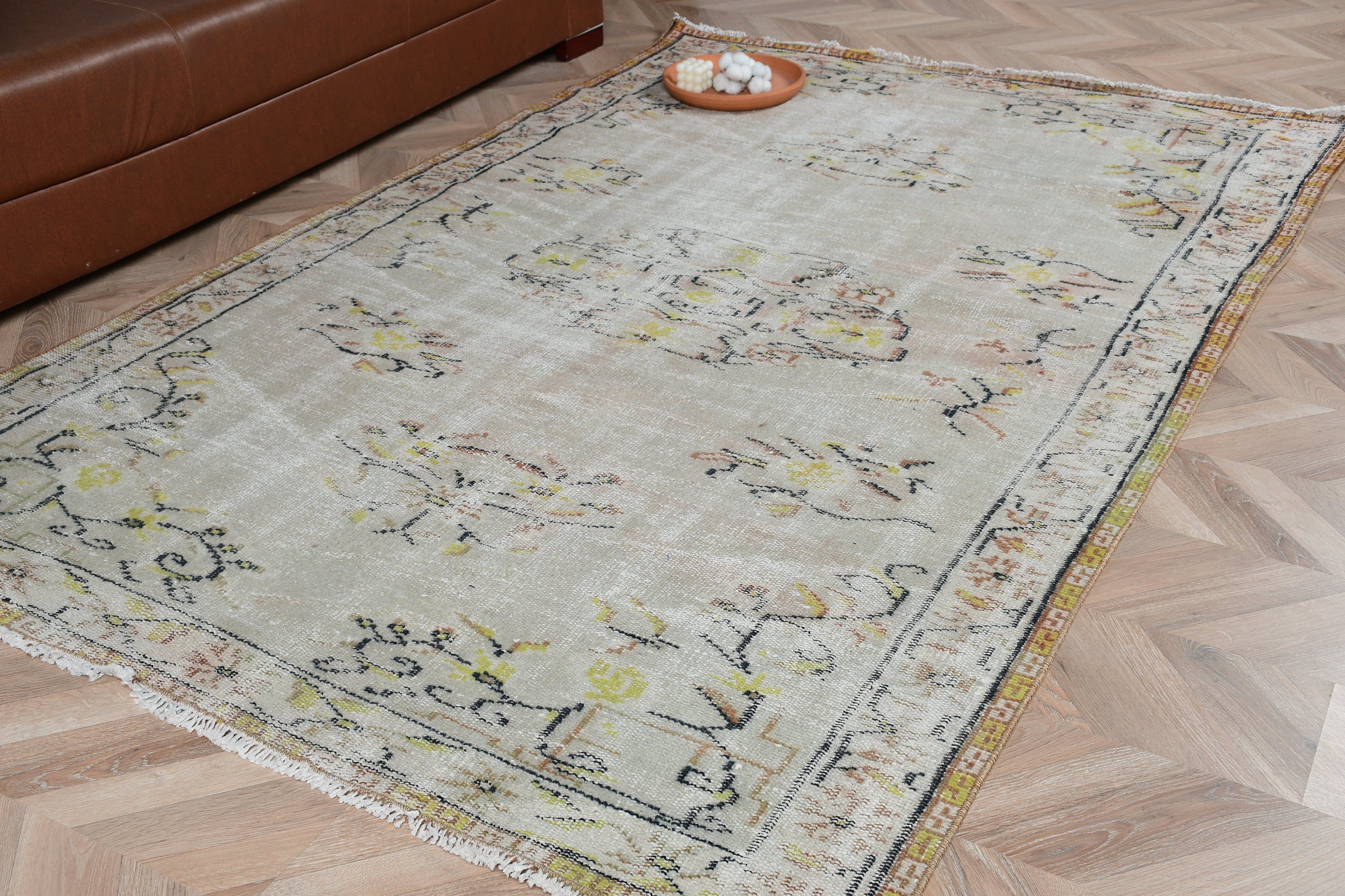 Beige Floor Rug, Turkish Rug, Rugs for Nursery, Office Rug, 5x7.6 ft Area Rugs, Floor Rug, Bedroom Rug, Cool Rugs, Vintage Rug, Indoor Rug