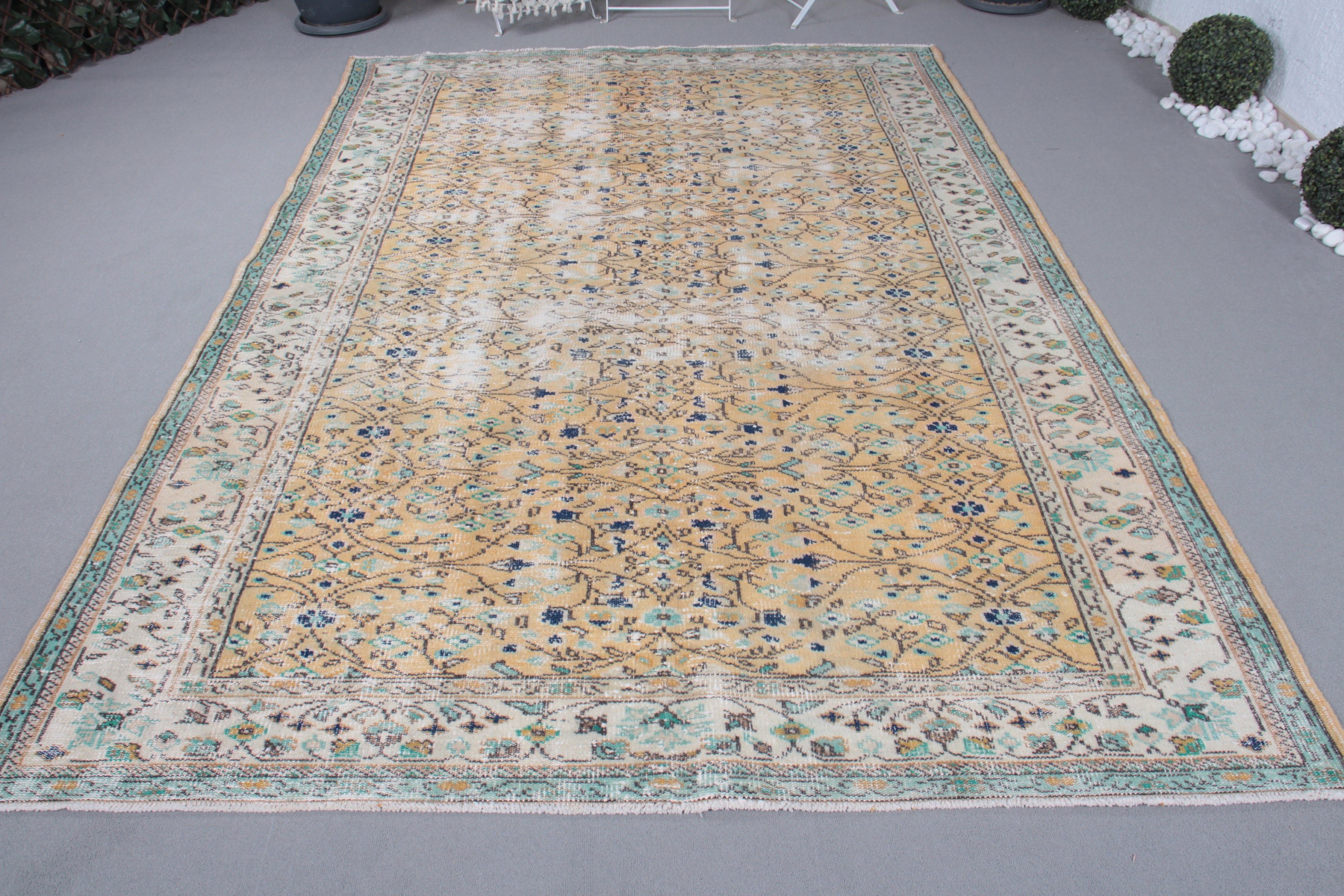 Vintage Halılar, 6.3x9 ft Büyük Halılar, Sarı Boho Halı, Salon Halısı, Açıklama Halıları, Büyük Boho Halıları, Geleneksel Halılar, Türk Halısı, Boho Halıları