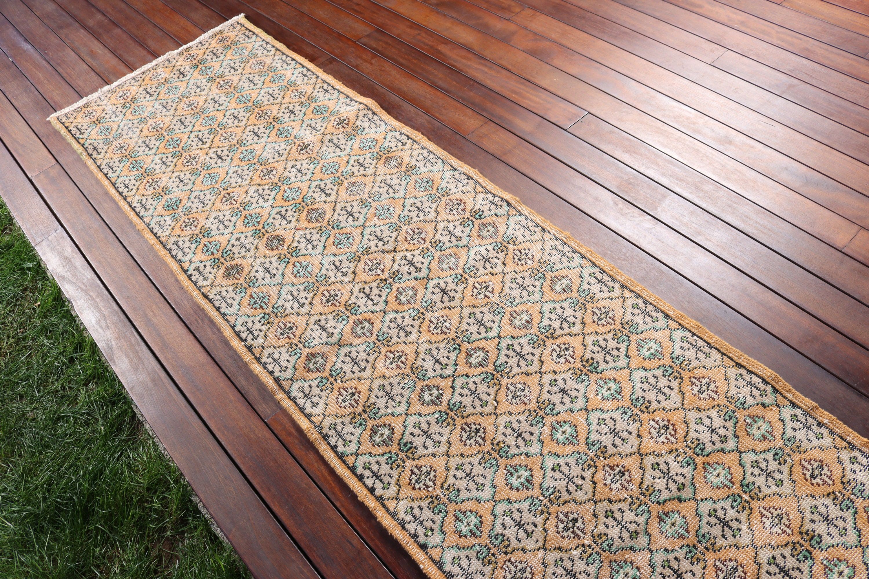 Uzun Yolluk Halıları, 2.4x9.1 ft Runner Halısı, Turuncu Ev Dekorasyonu Halıları, Vintage Halılar, Boho Halıları, Yün Halıları, Vintage Runner Halıları, Türk Halıları