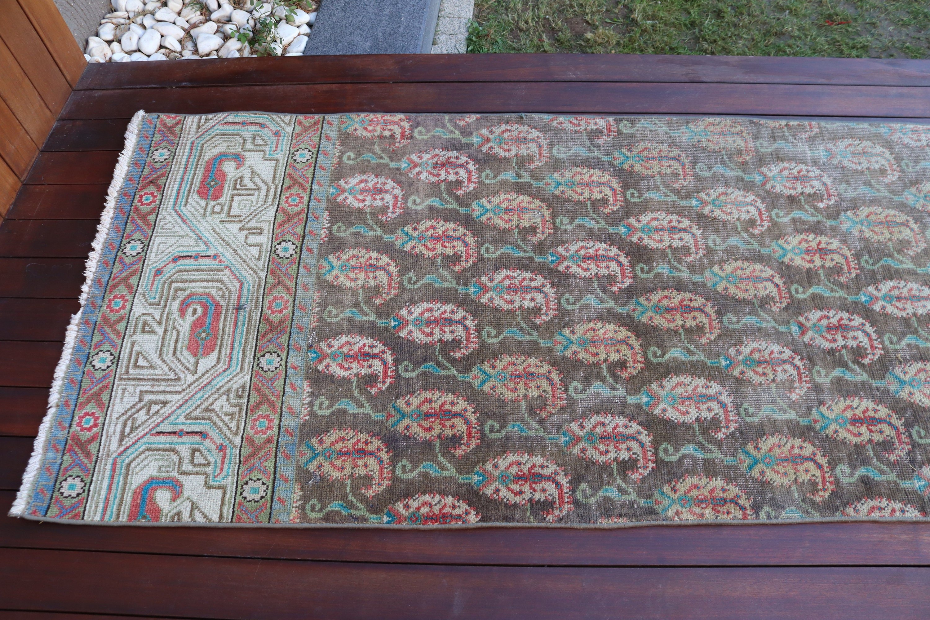 Mutfak Halıları, Türk Halıları, Vintage Halı, Merdiven Halıları, 2,7x12,8 ft Runner Halı, Kahverengi Geometrik Halı, Vintage Runner Halı, Bildiri Halıları