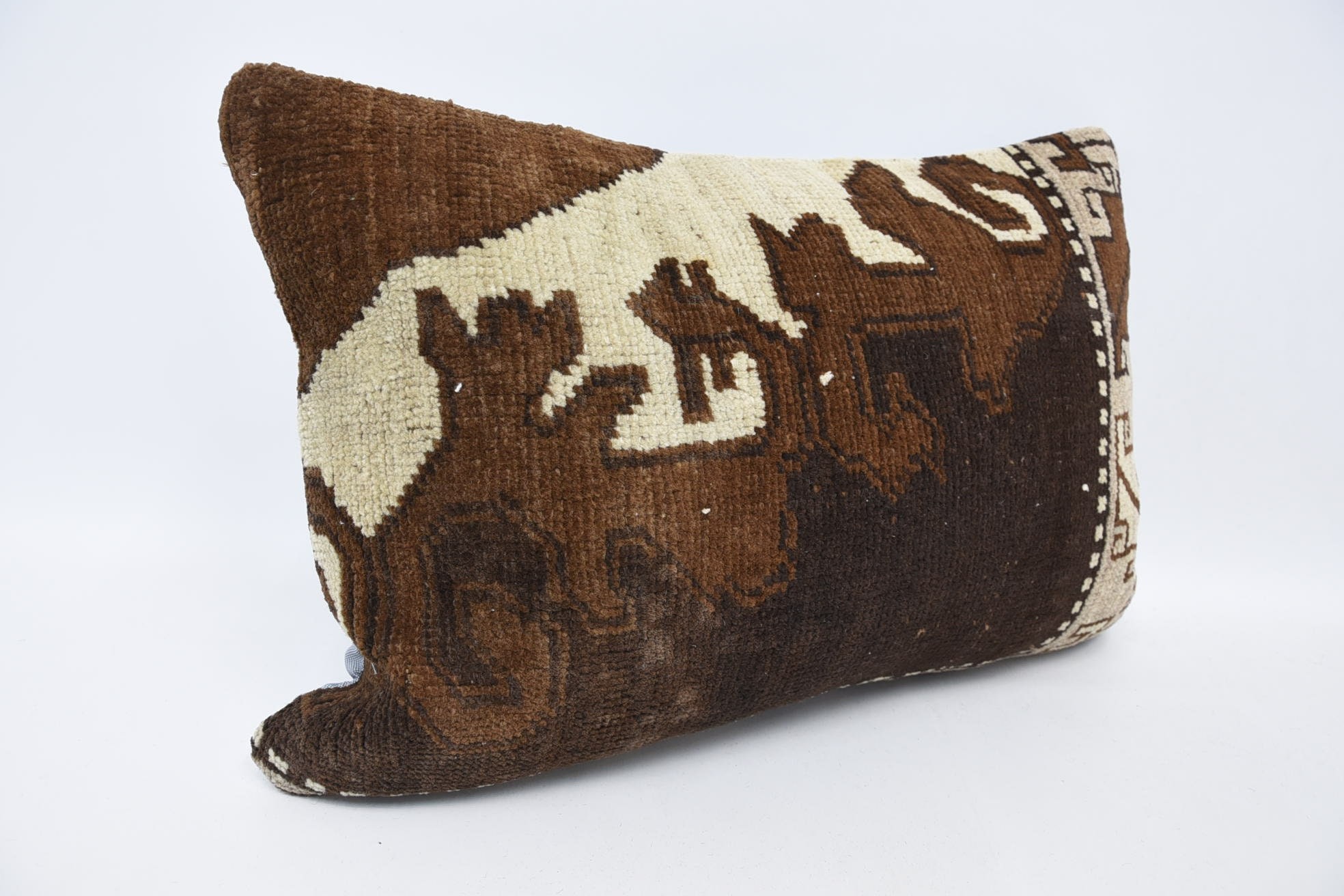 Seat Cushion Case, Vintage Pillow, Handmade Throw Cushion Case, Vintage Kilim Pillow, 16"x24" Brown Cushion, Turkish Kilim Pillow