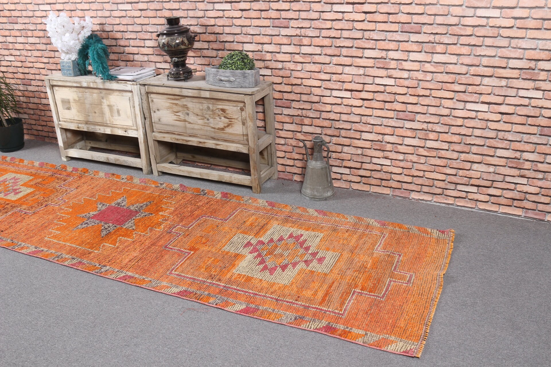 Merdiven Halısı, Sessiz Halılar, Koridor Halıları, Anadolu Halıları, Turuncu Yün Halı, Yatak Odası Halıları, 3.1x11.4 ft Runner Halısı, Türk Halısı, Vintage Halı