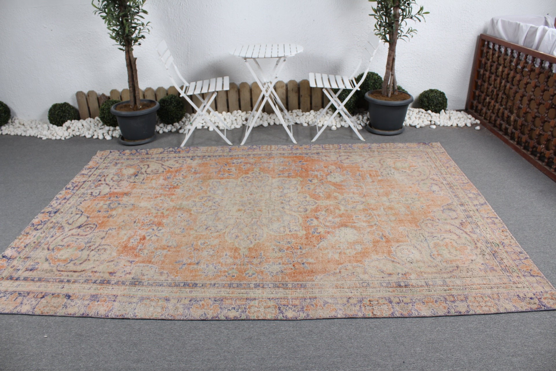 Art Rug, Dining Room Rug, Oriental Rug, Turkish Rugs, Orange  6.3x9.1 ft Large Rugs, Vintage Rug, Living Room Rug, Wool Rugs