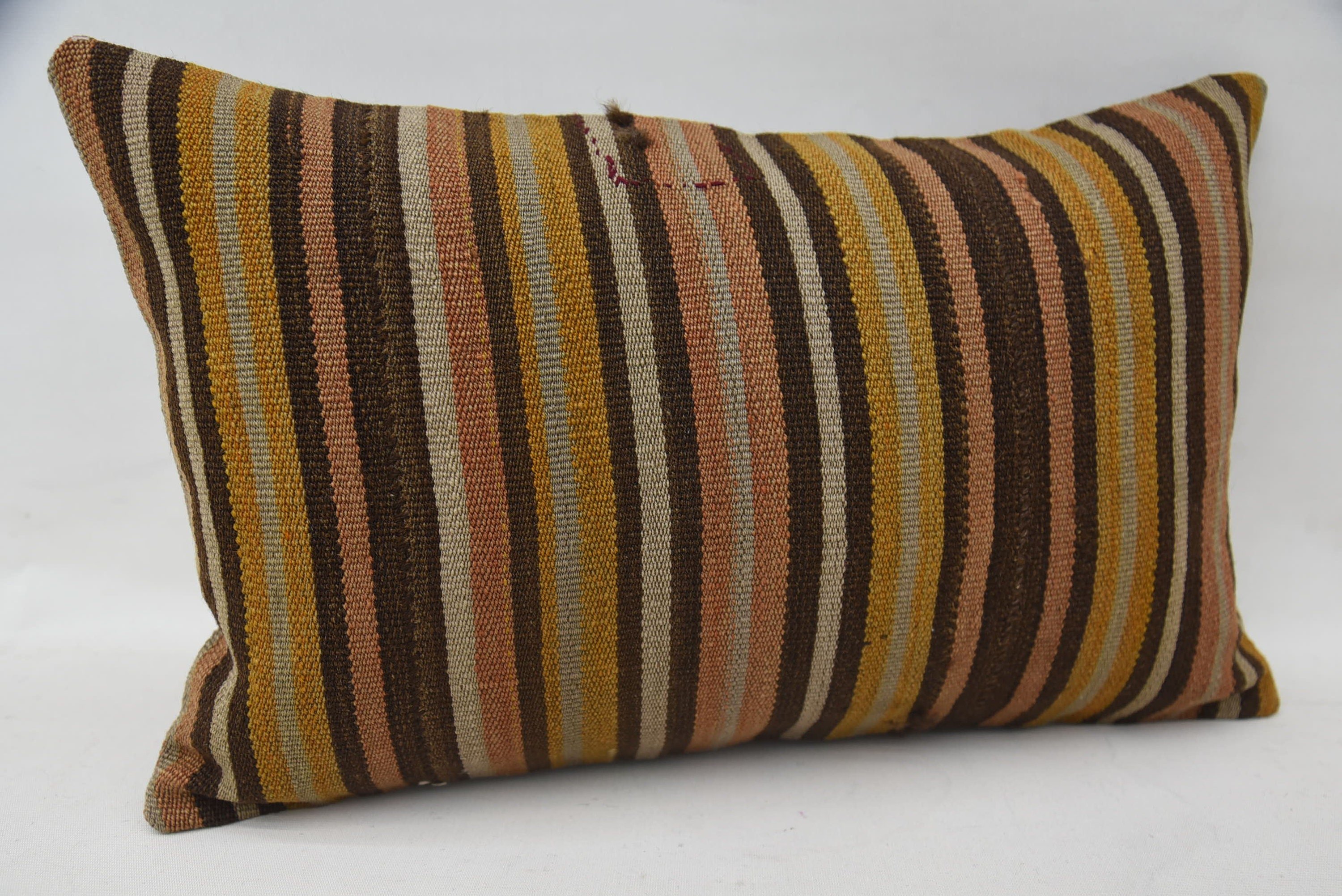 Turkish Bench Pillow, Kilim Cushion Sham, 12"x20" Brown Pillow Sham, Pillow for Sofa, Bed Cushion Cover, Interior Designer Pillow